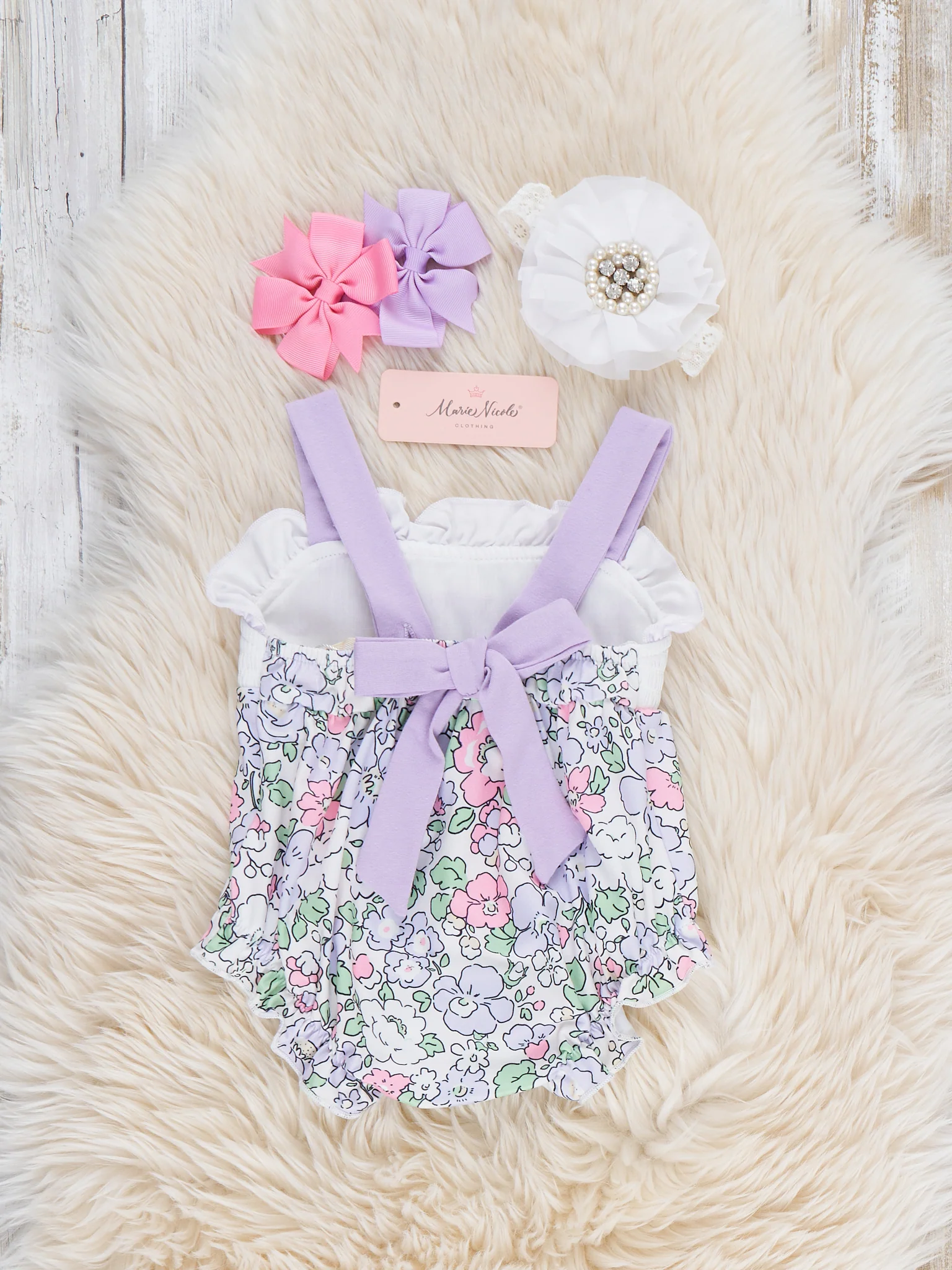 DADDY'S GIRL Petal Hem Smocked Ruffle Bubble Romper - Image 4