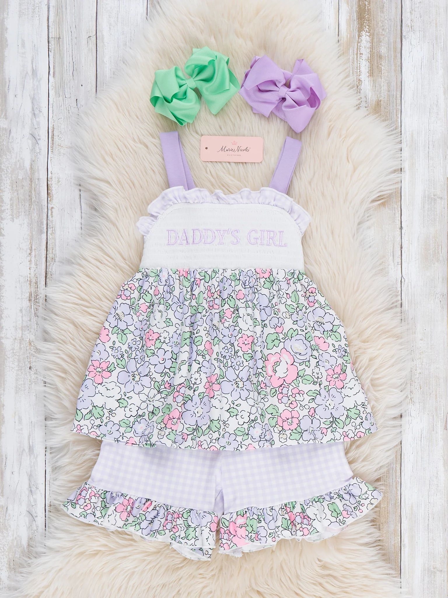 DADDY'S GIRL Petal Hem Smocked Ruffle Outfit - Image 2