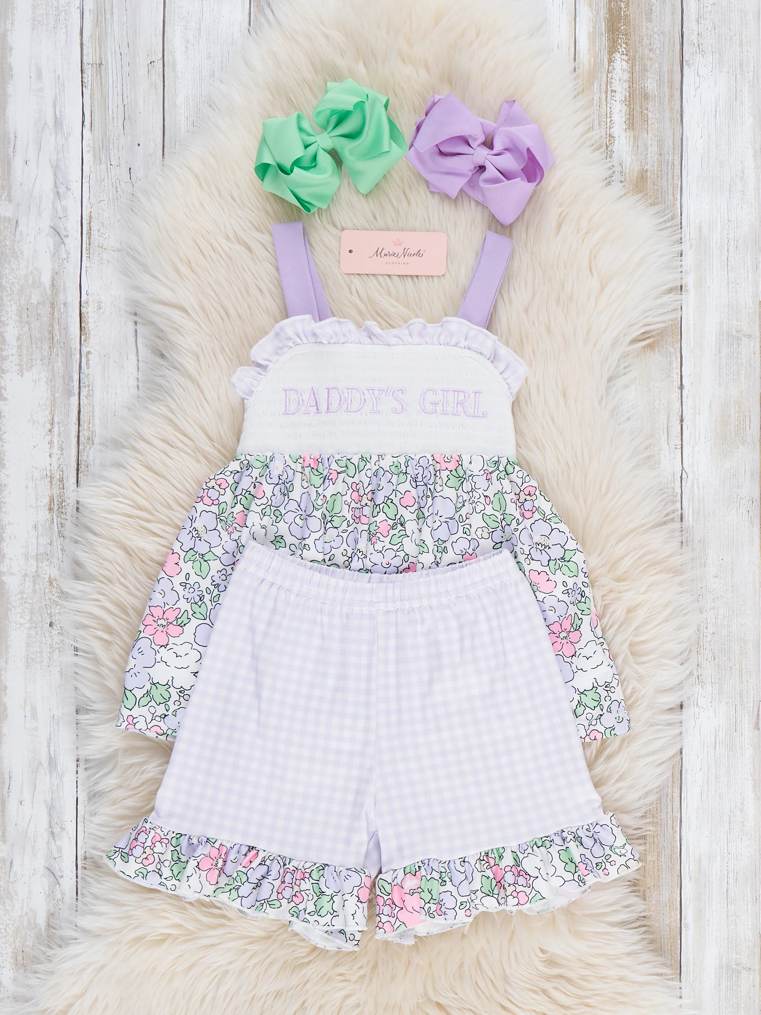 DADDY'S GIRL Petal Hem Smocked Ruffle Outfit - Image 4