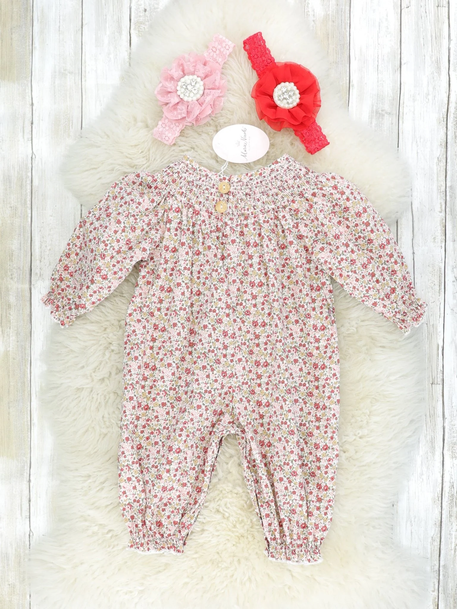 Dainty Neutral Floral Vintage Romper - Image 2