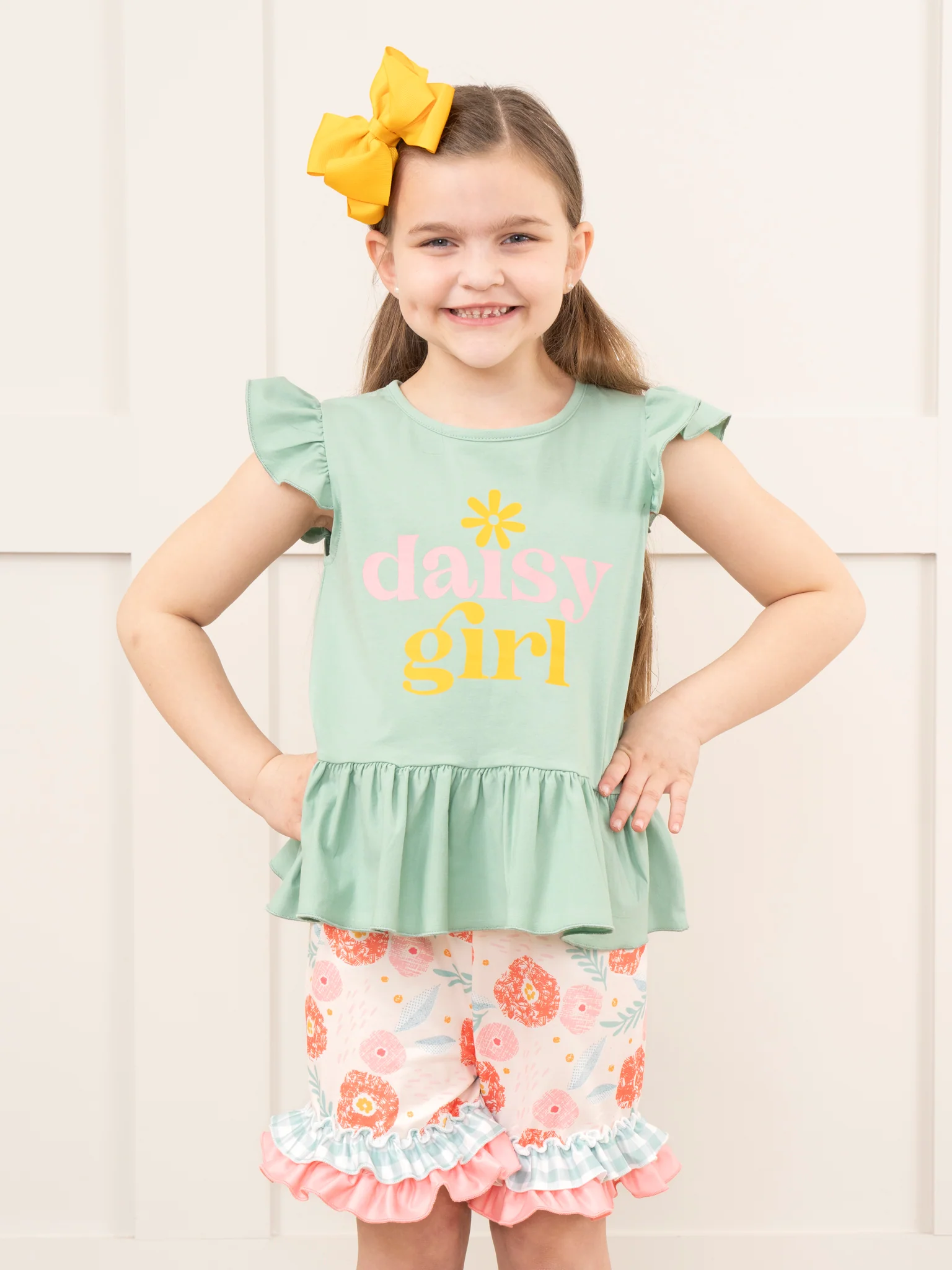 "Daisy Girl" Gingham Blooms Ruffle Outfit