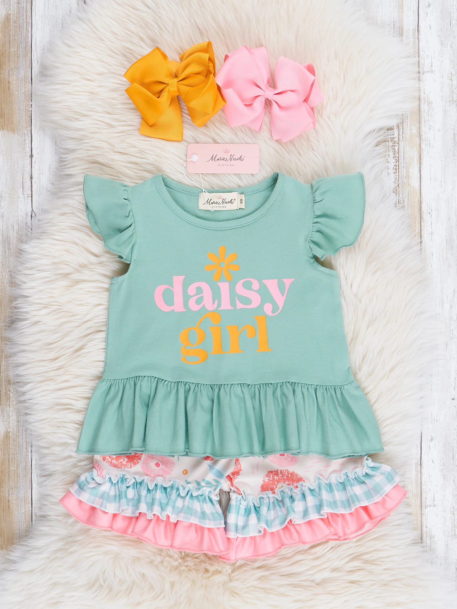 "Daisy Girl" Gingham Blooms Ruffle Outfit - Image 2