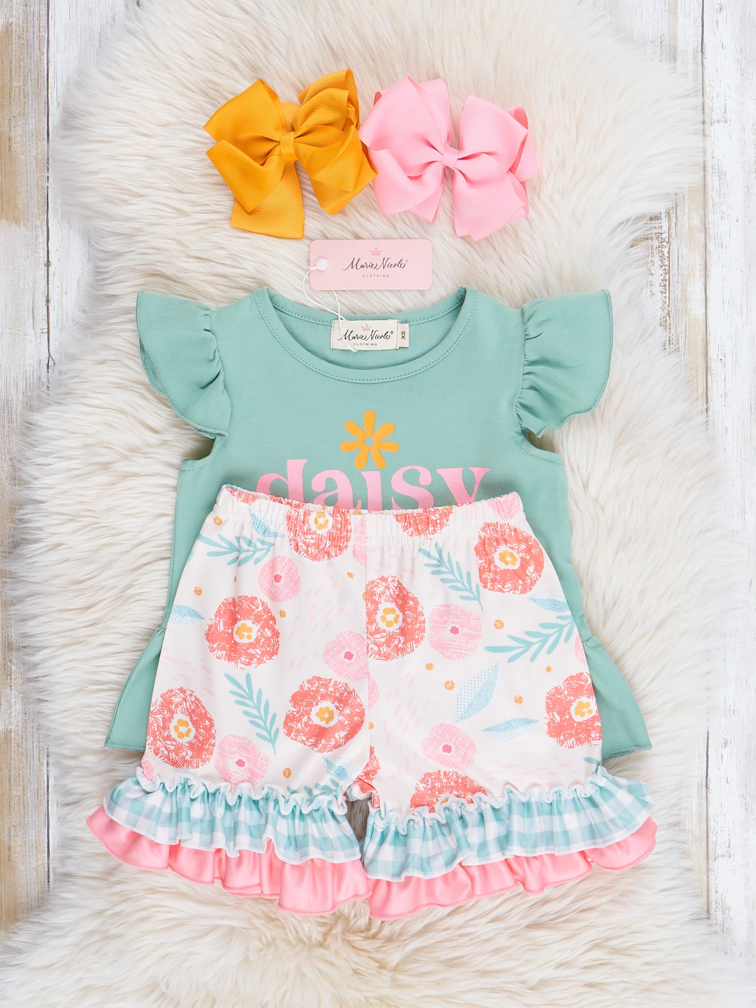 "Daisy Girl" Gingham Blooms Ruffle Outfit - Image 3