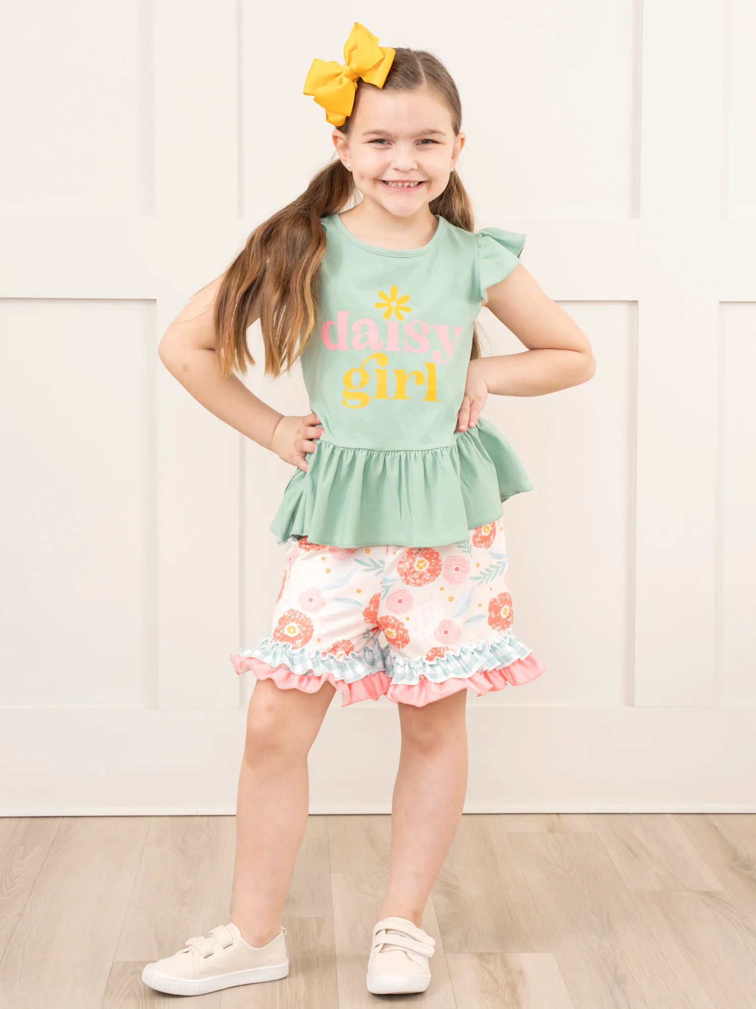 "Daisy Girl" Gingham Blooms Ruffle Outfit - Image 4