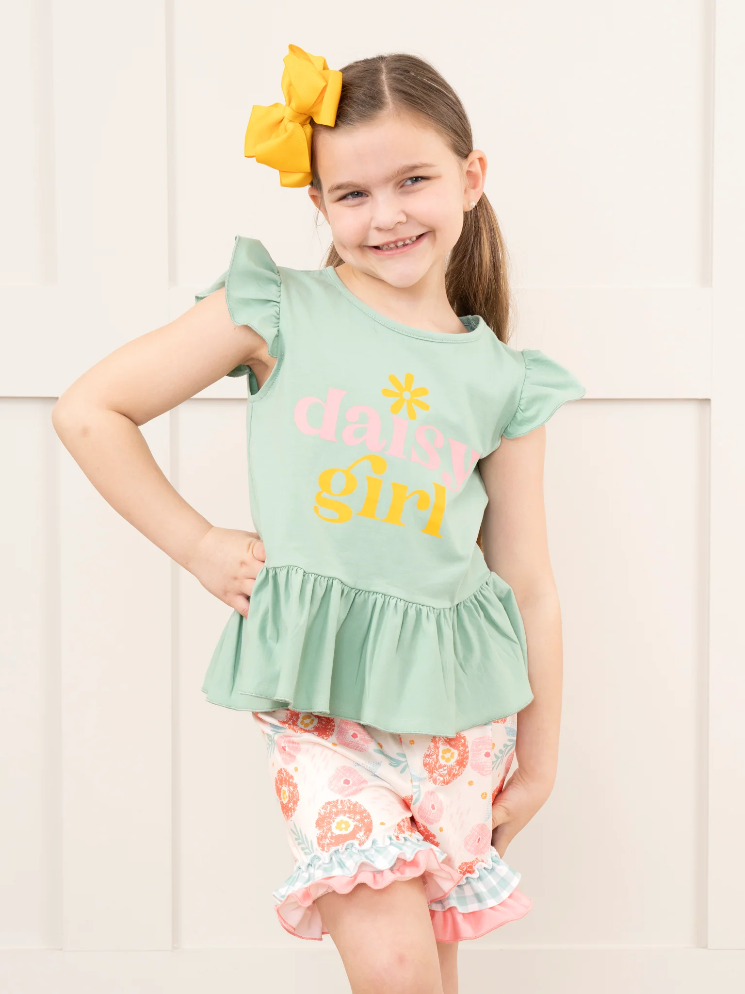 "Daisy Girl" Gingham Blooms Ruffle Outfit - Image 5