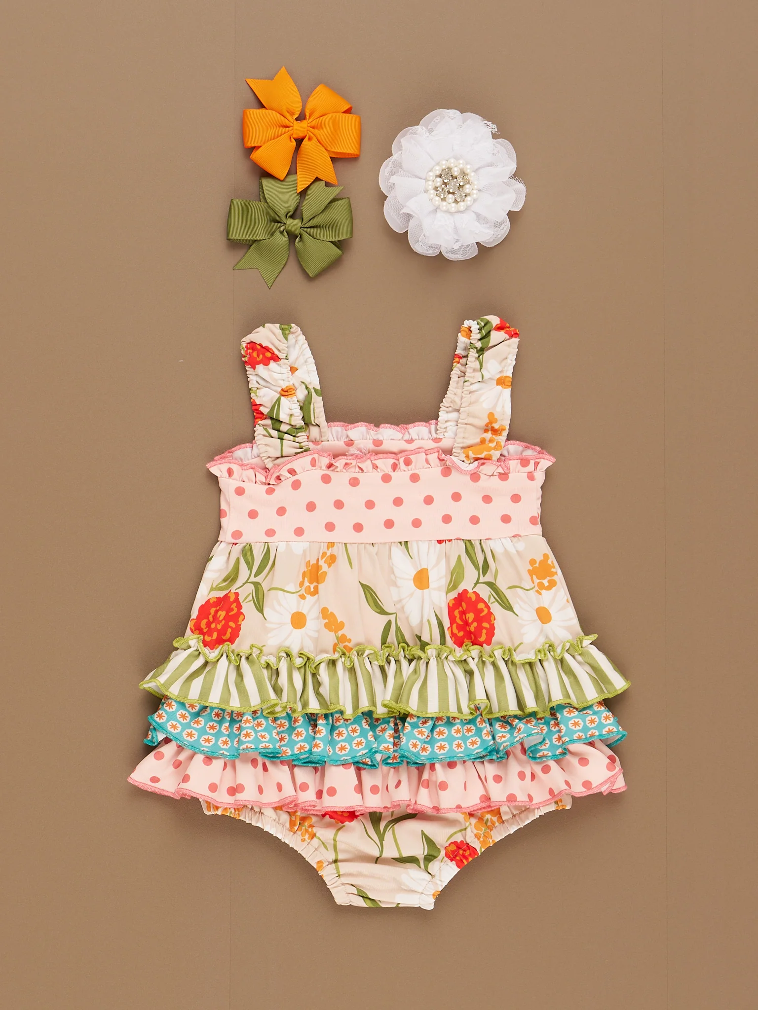 Daisy Janes Striped Floral Ruffle Bubble Romper - Image 3