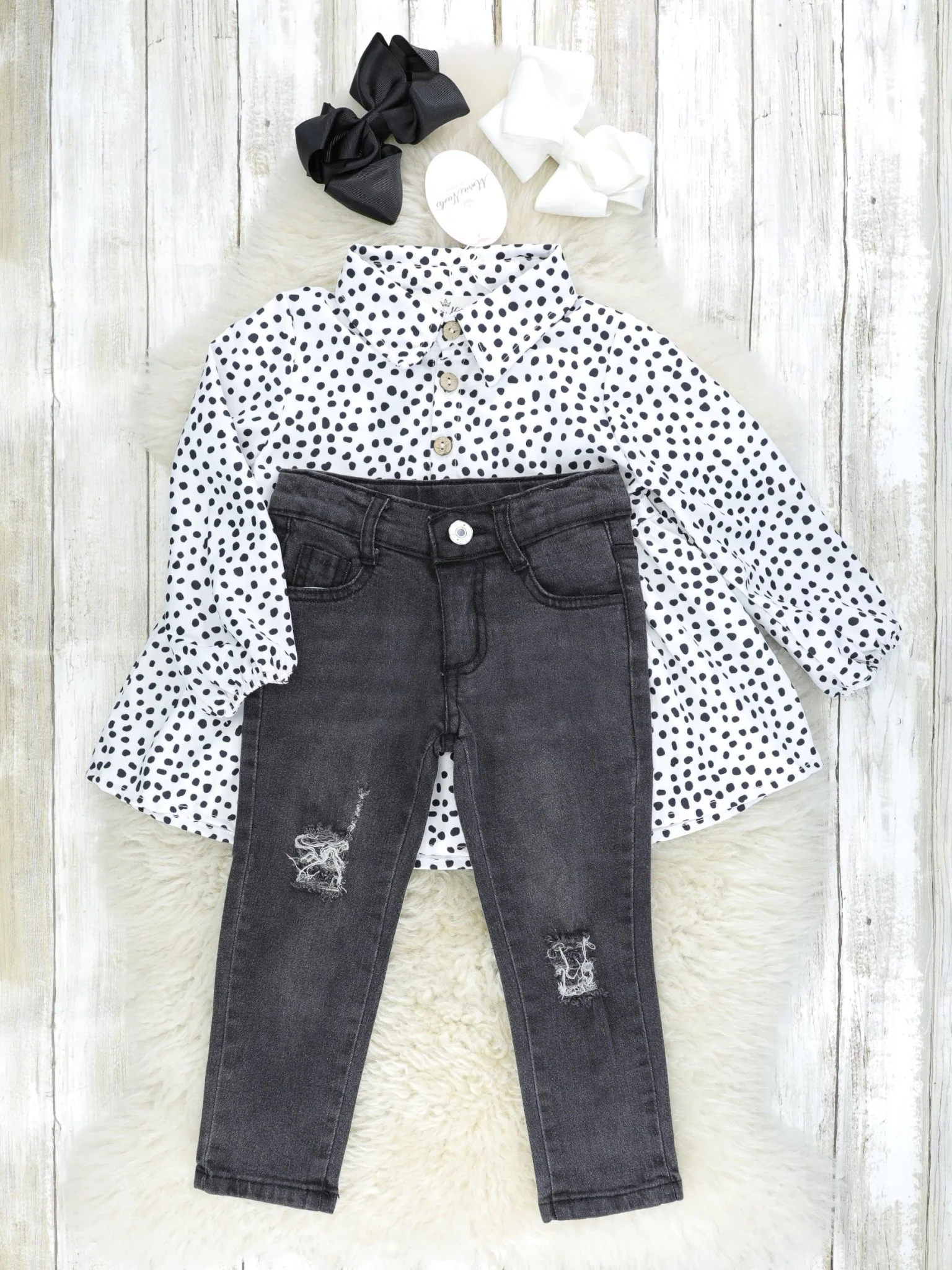 Dalmatian Polo Peplum Top & Black Denim Outfit - Image 2