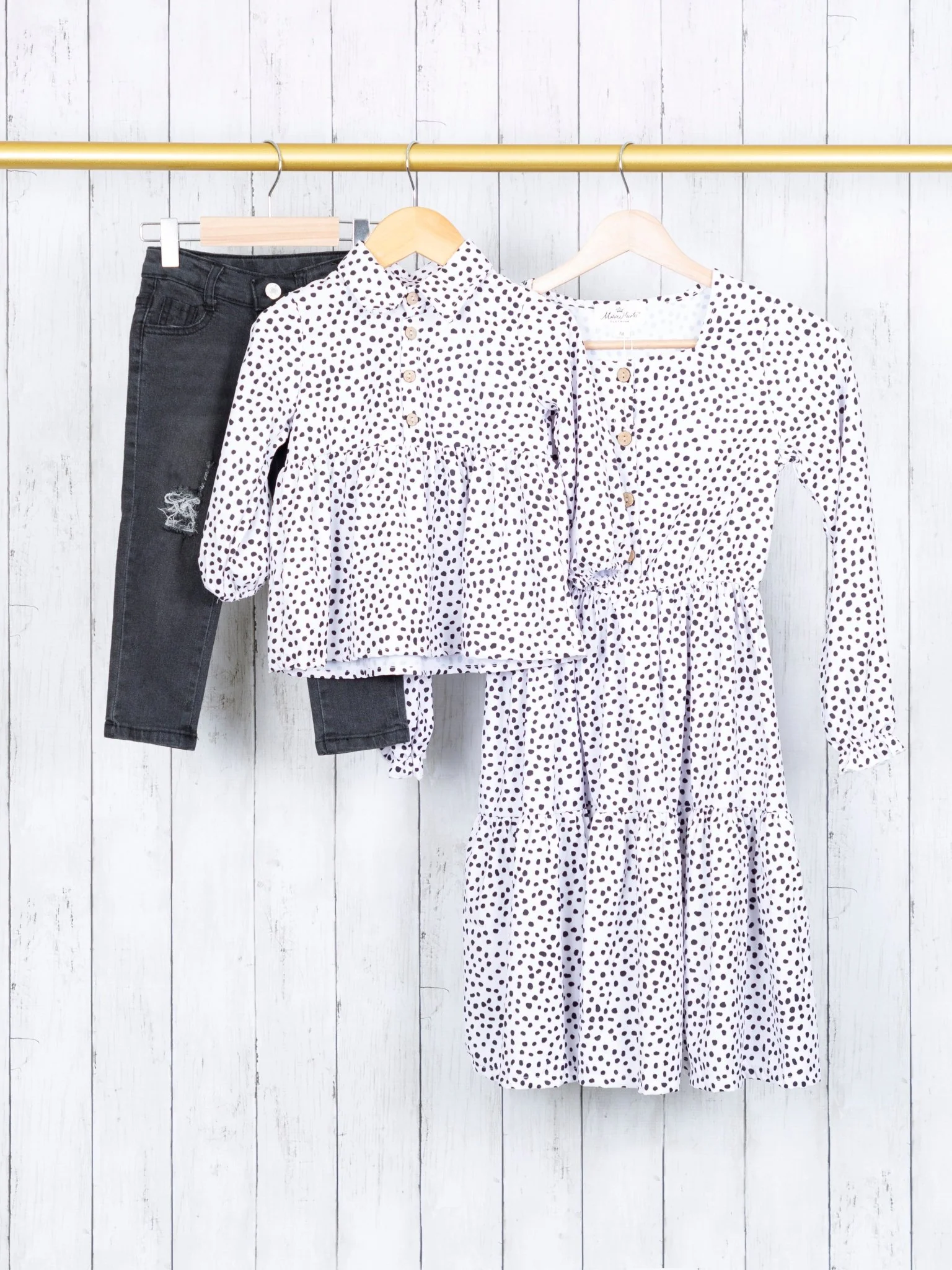 Dalmatian Polo Peplum Top & Black Denim Outfit - Image 3