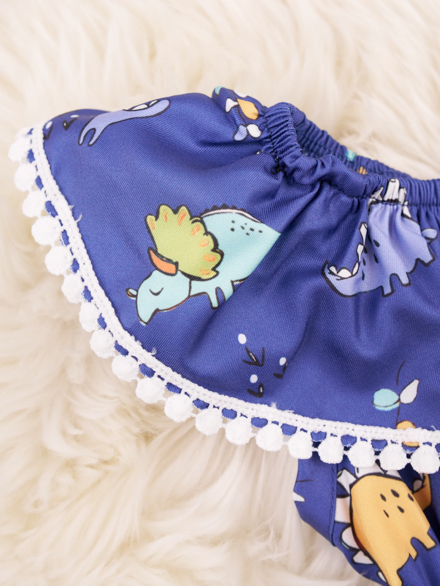 Dark Blue Dinosaur Ruffle Romper - Image 2