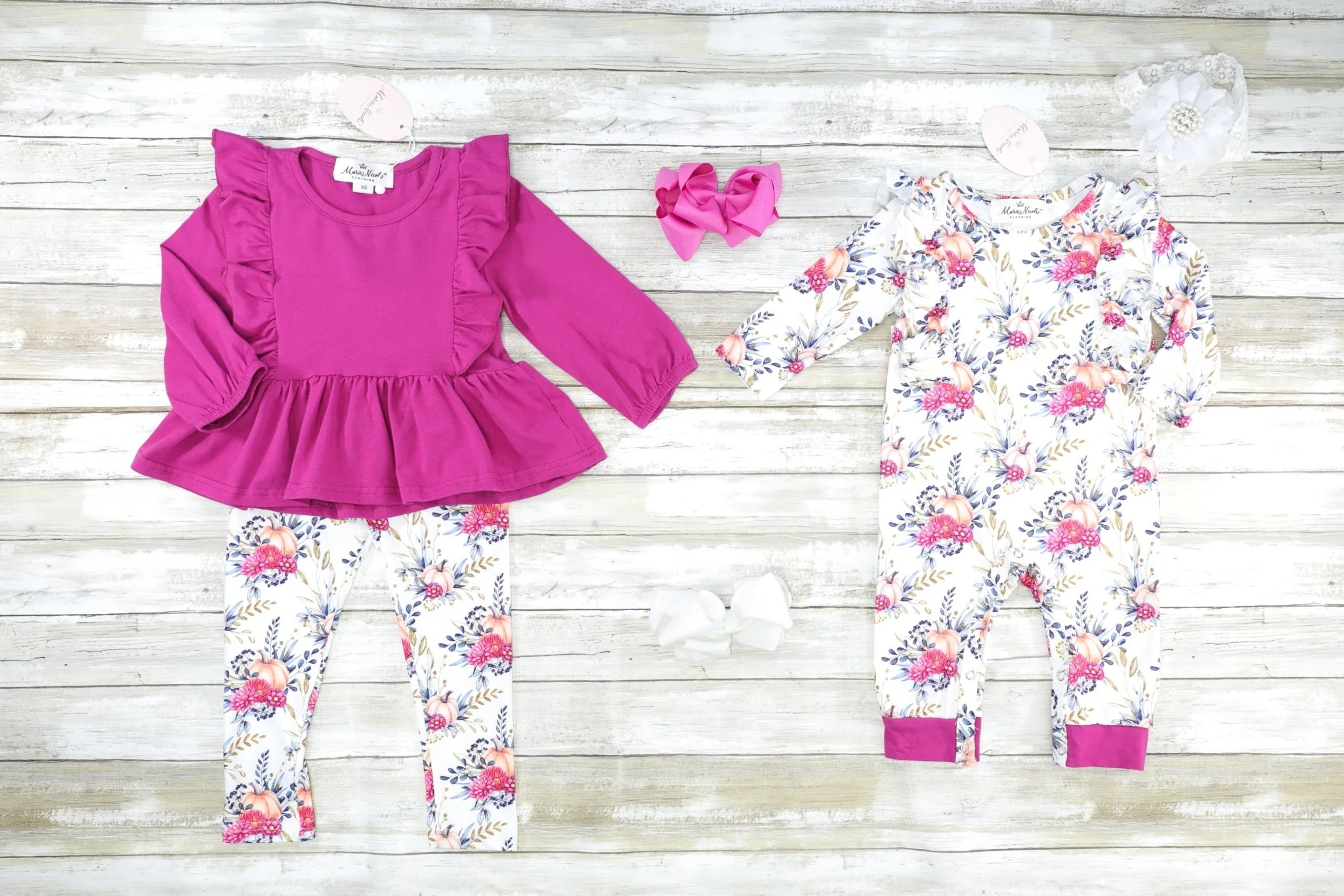 Dark Magenta Floral Pumpkin Ruffle Outfit - Image 3