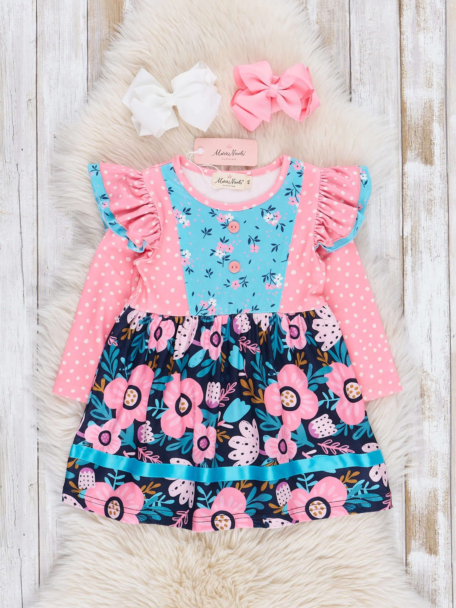 Deep Beautiful Blooms Ruffle Dress