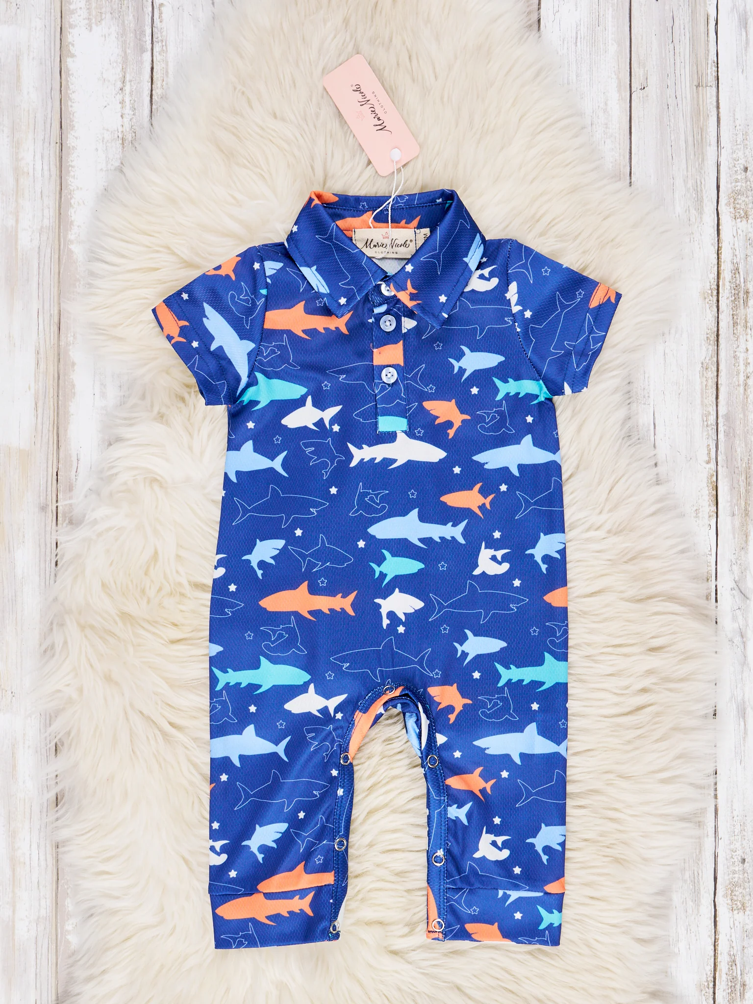 Deep Blue Shark Polo Romper
