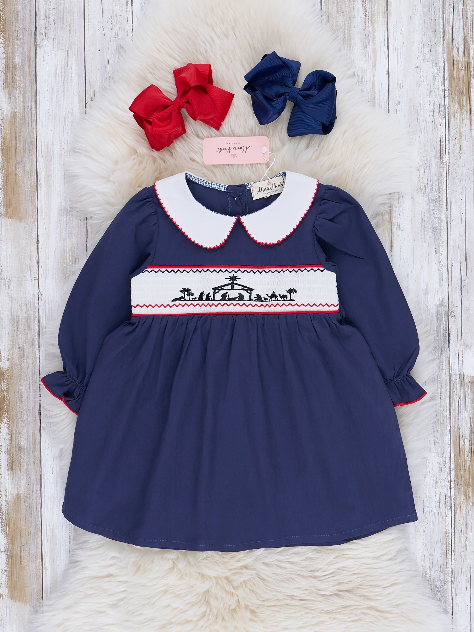 Deep Blue Smocked Nativity Dress