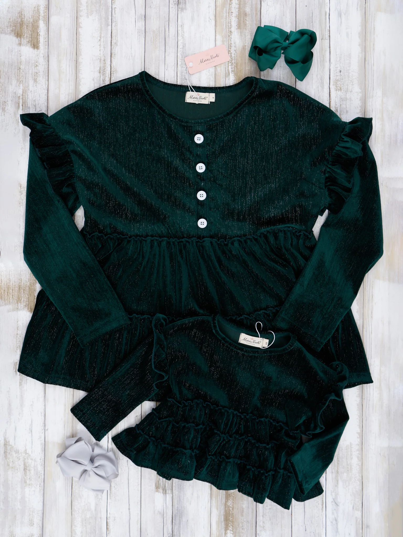 Deep Green Mom & Me Velvet Ruffle Shirt - Image 2