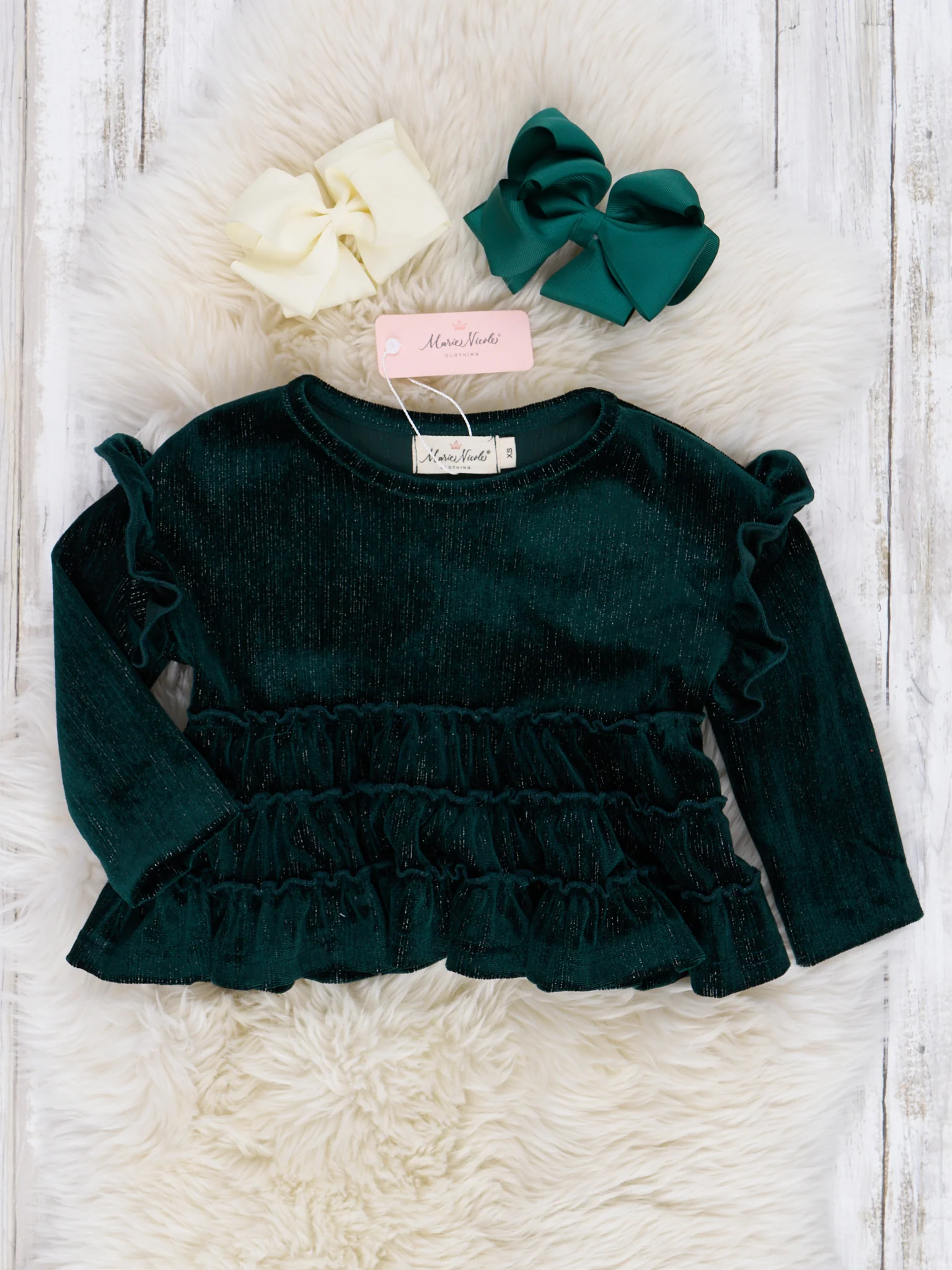 Deep Green Mom & Me Velvet Ruffle Shirt - Image 3