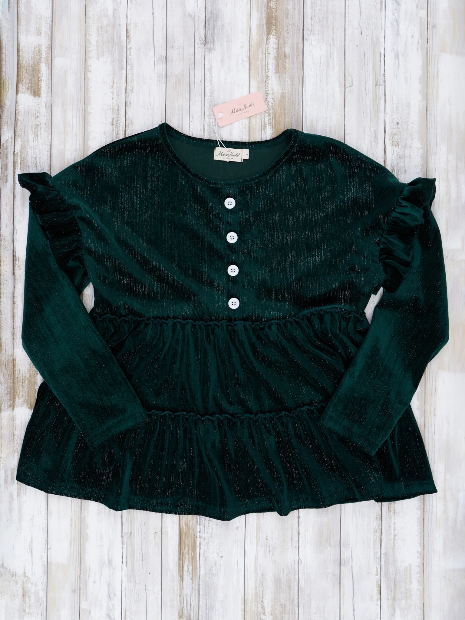 Deep Green Mom & Me Velvet Ruffle Shirt - Image 4