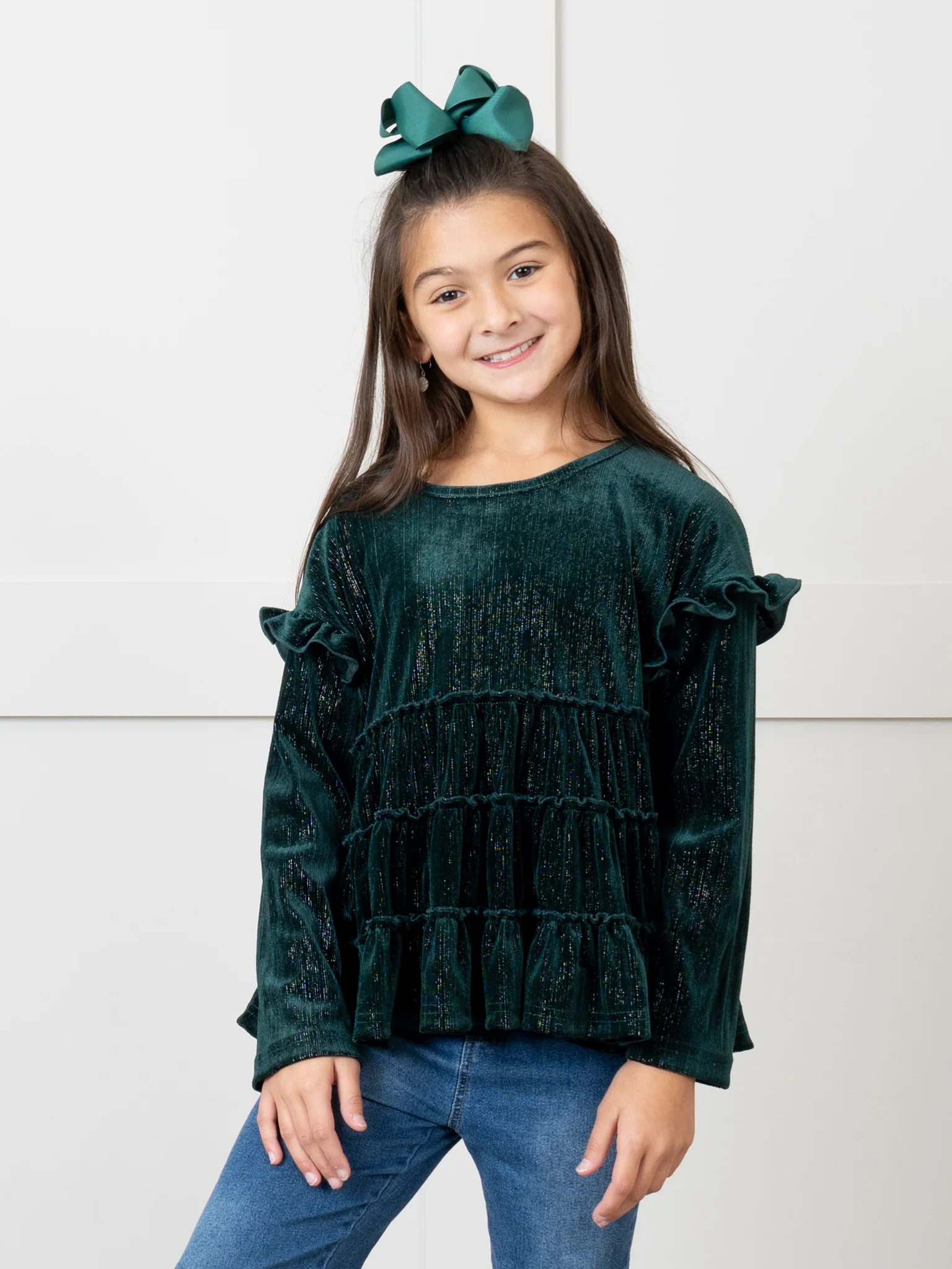 Deep Green Mom & Me Velvet Ruffle Shirt - Image 5