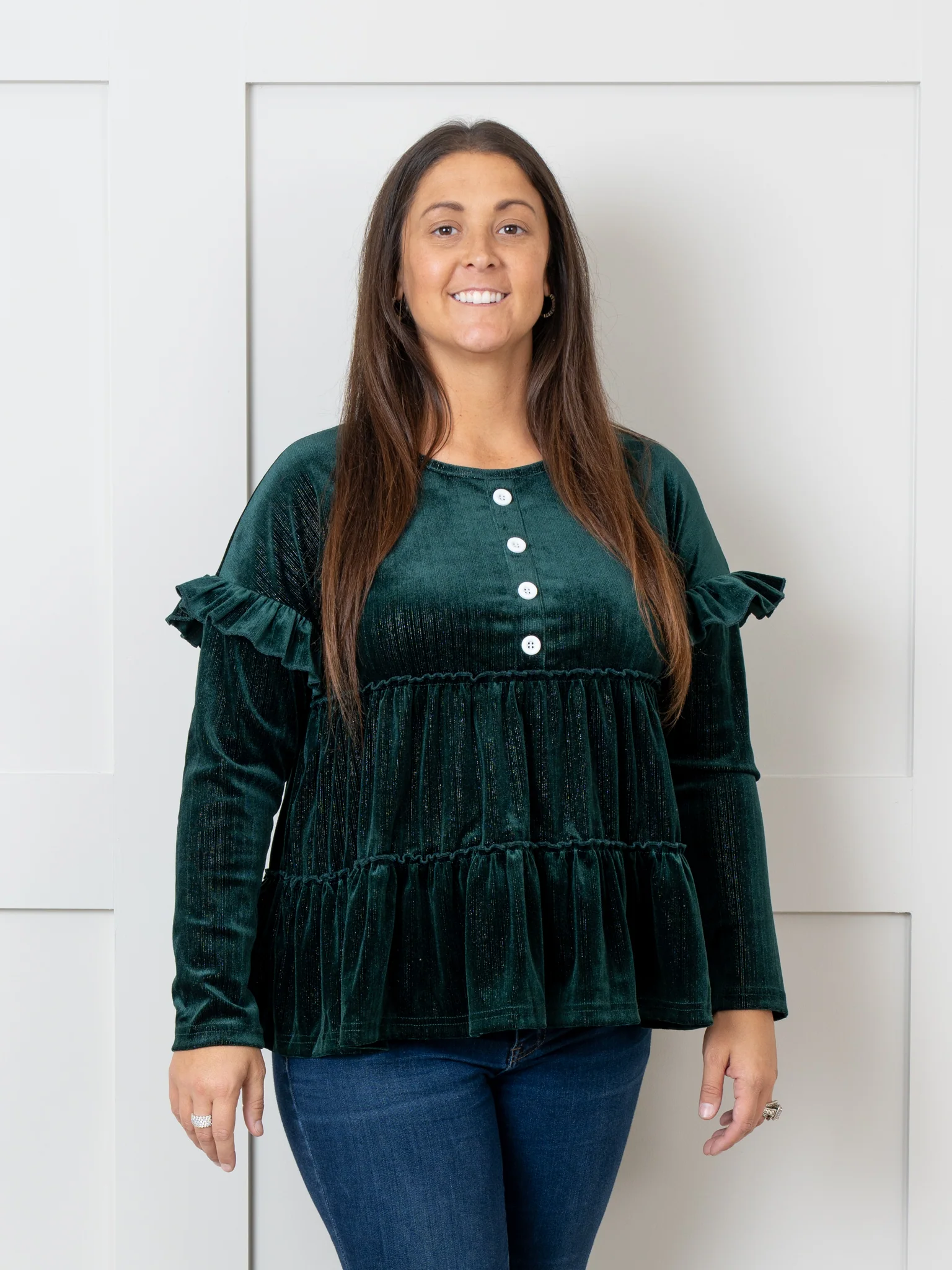 Deep Green Mom & Me Velvet Ruffle Shirt - Image 6