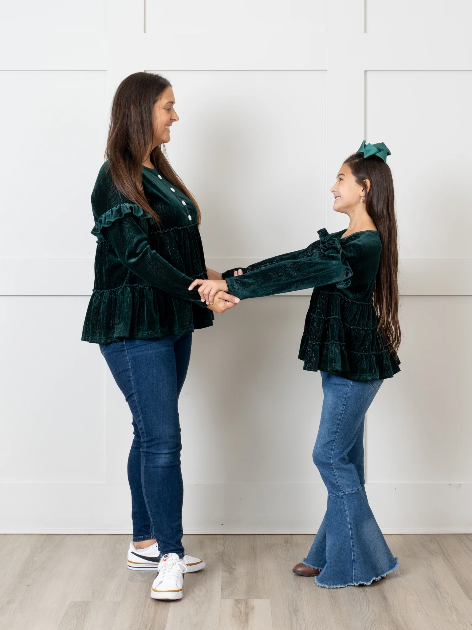 Deep Green Mom & Me Velvet Ruffle Shirt - Image 7