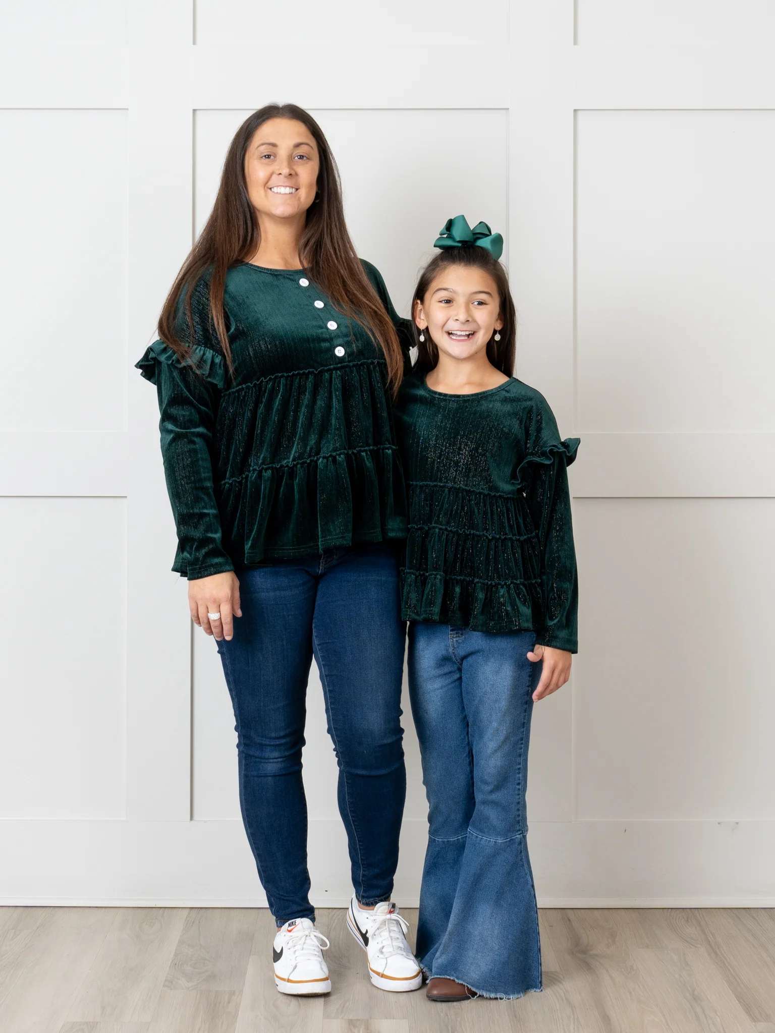 Deep Green Mom & Me Velvet Ruffle Shirt - Image 8