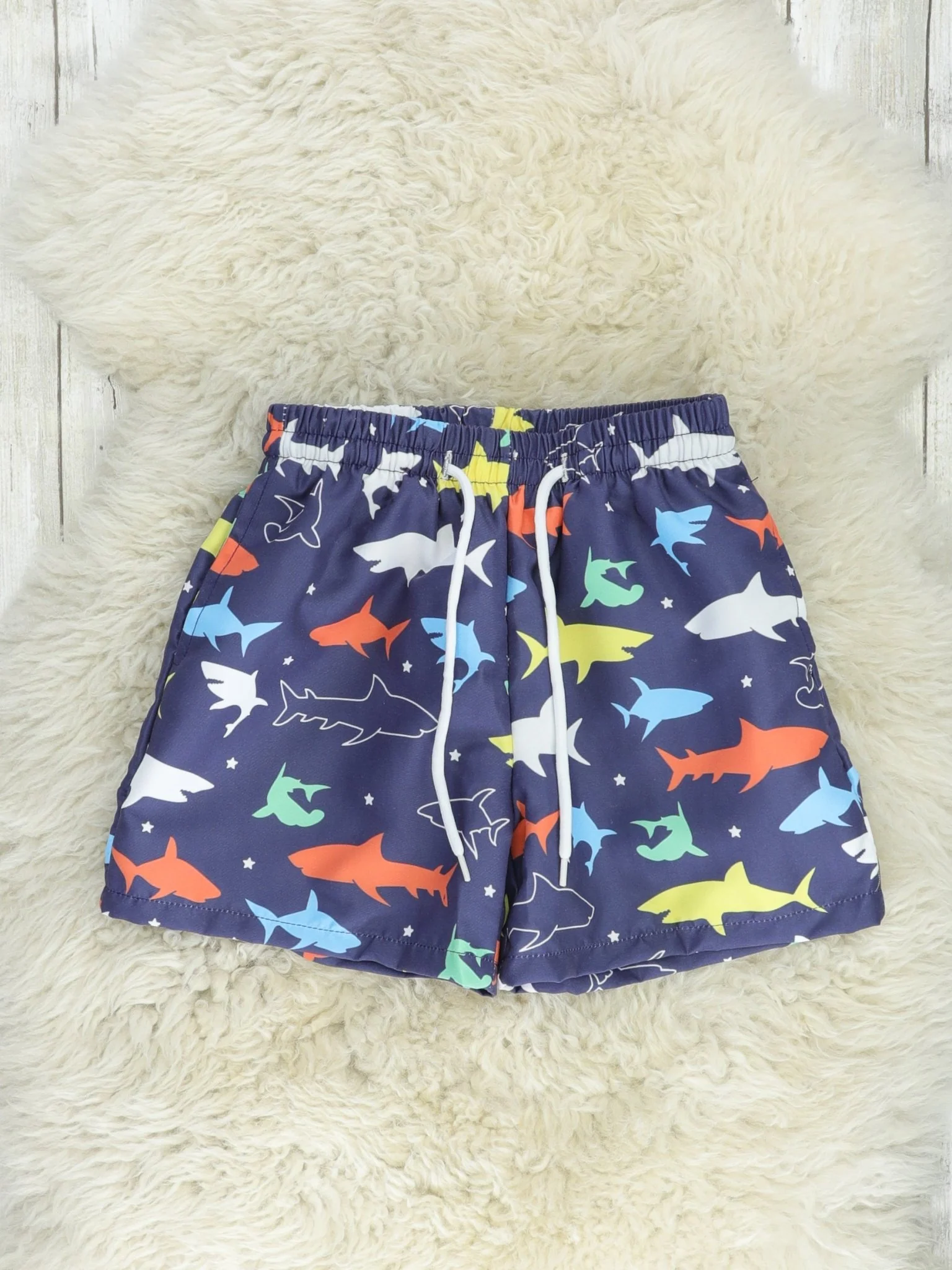 Deep Navy Shark Swim Trunks