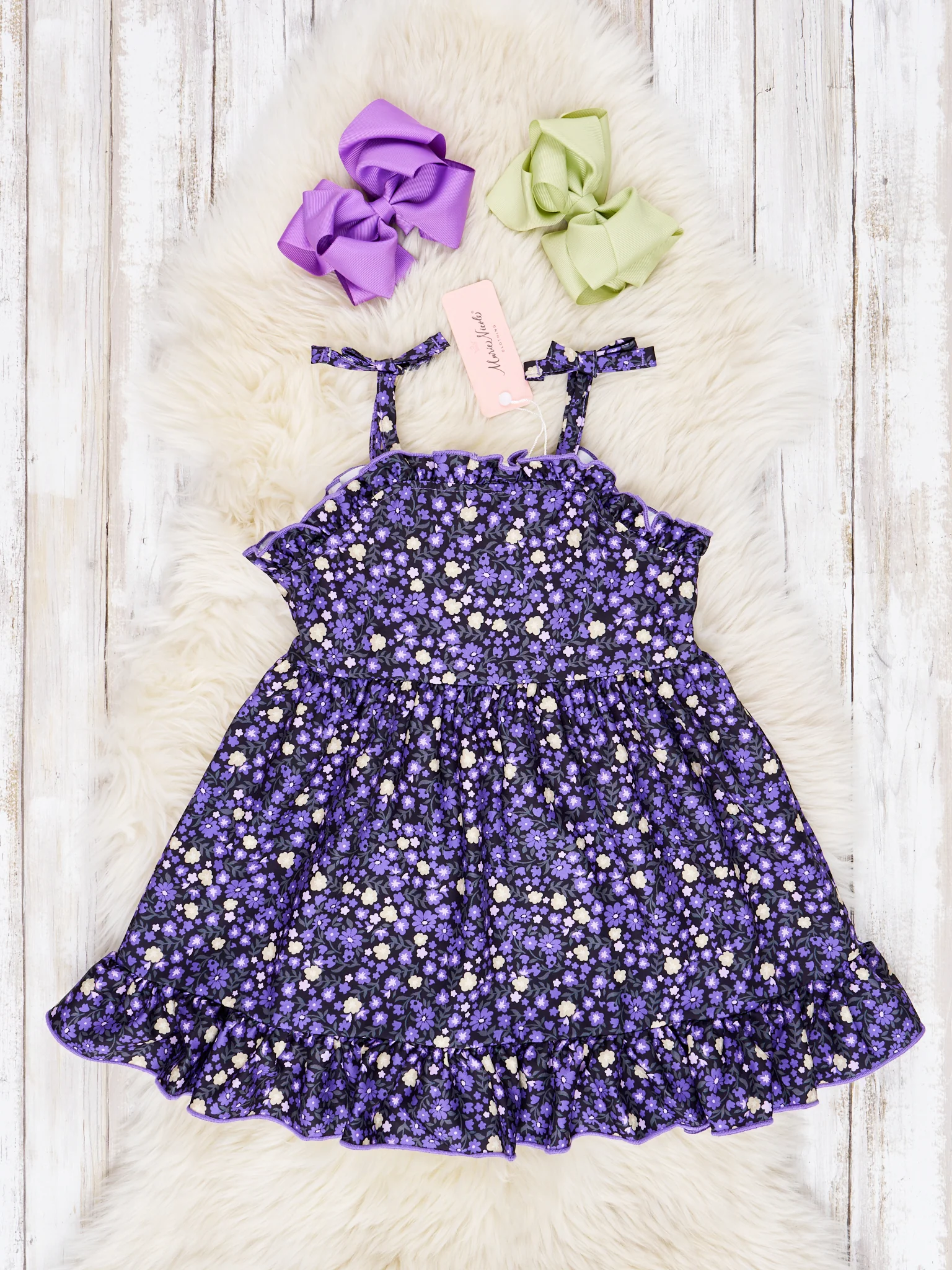 Deep Purple Floral Tie Tank Ruffle Dress