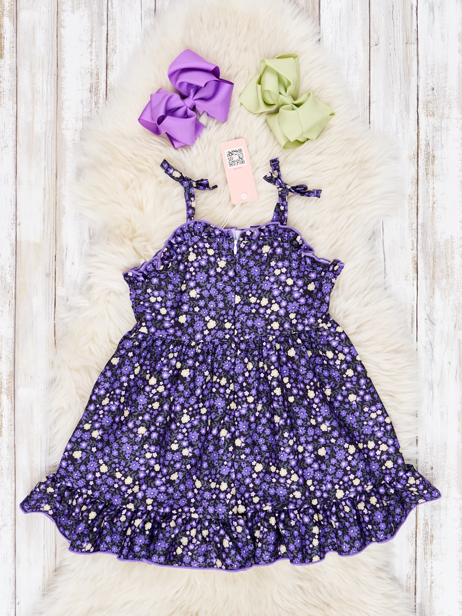 Deep Purple Floral Tie Tank Ruffle Dress - Image 2