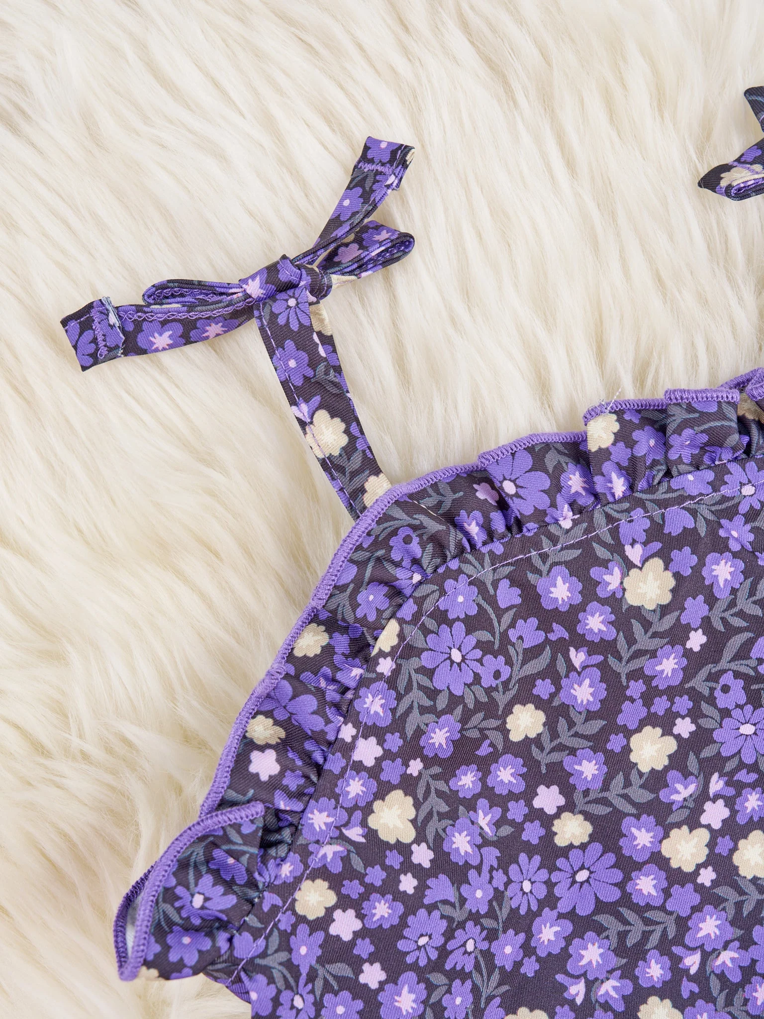 Deep Purple Floral Tie Tank Ruffle Dress - Image 3