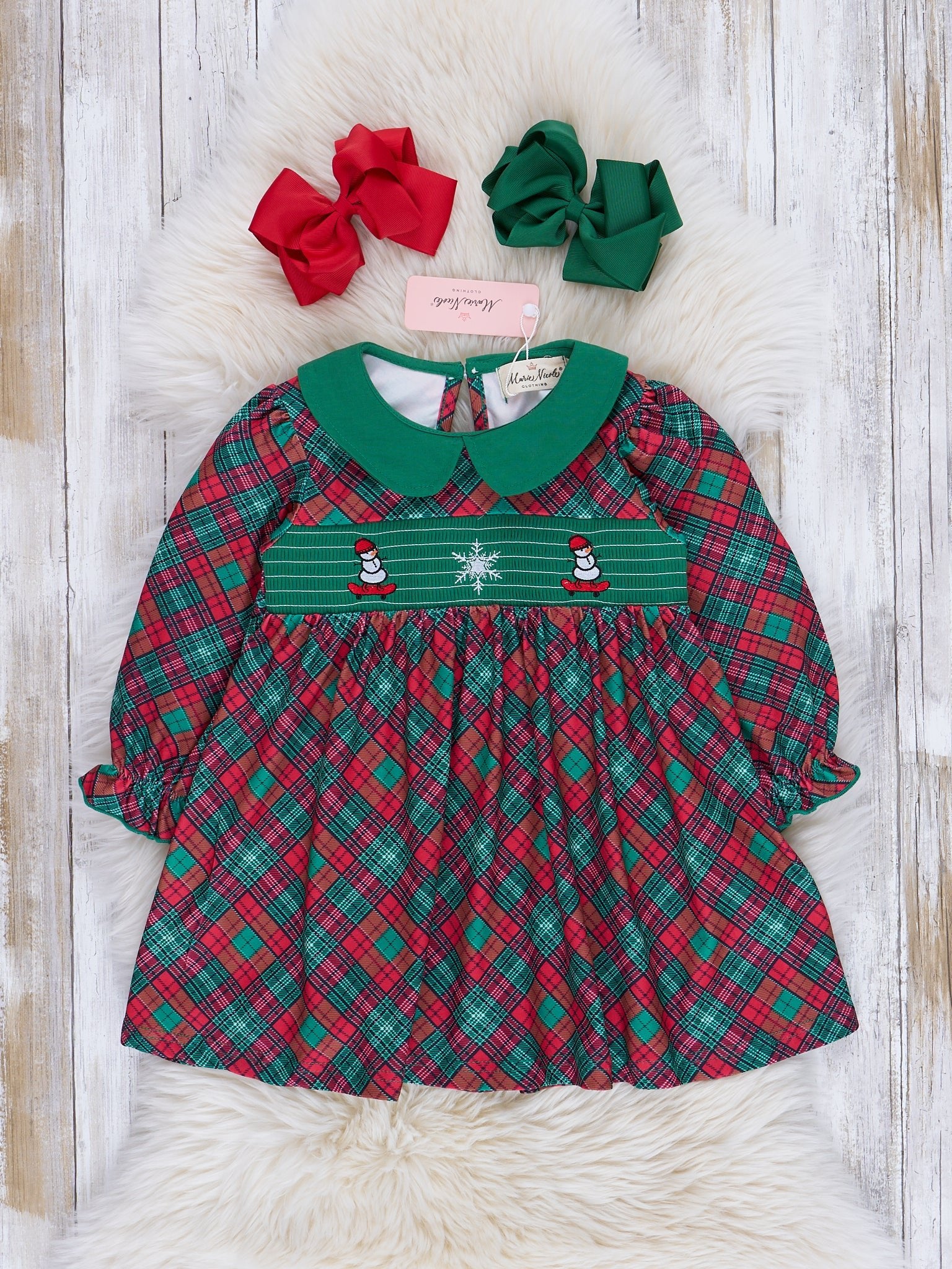 Deep Red & Green Smocked Christmas Plaid Dress
