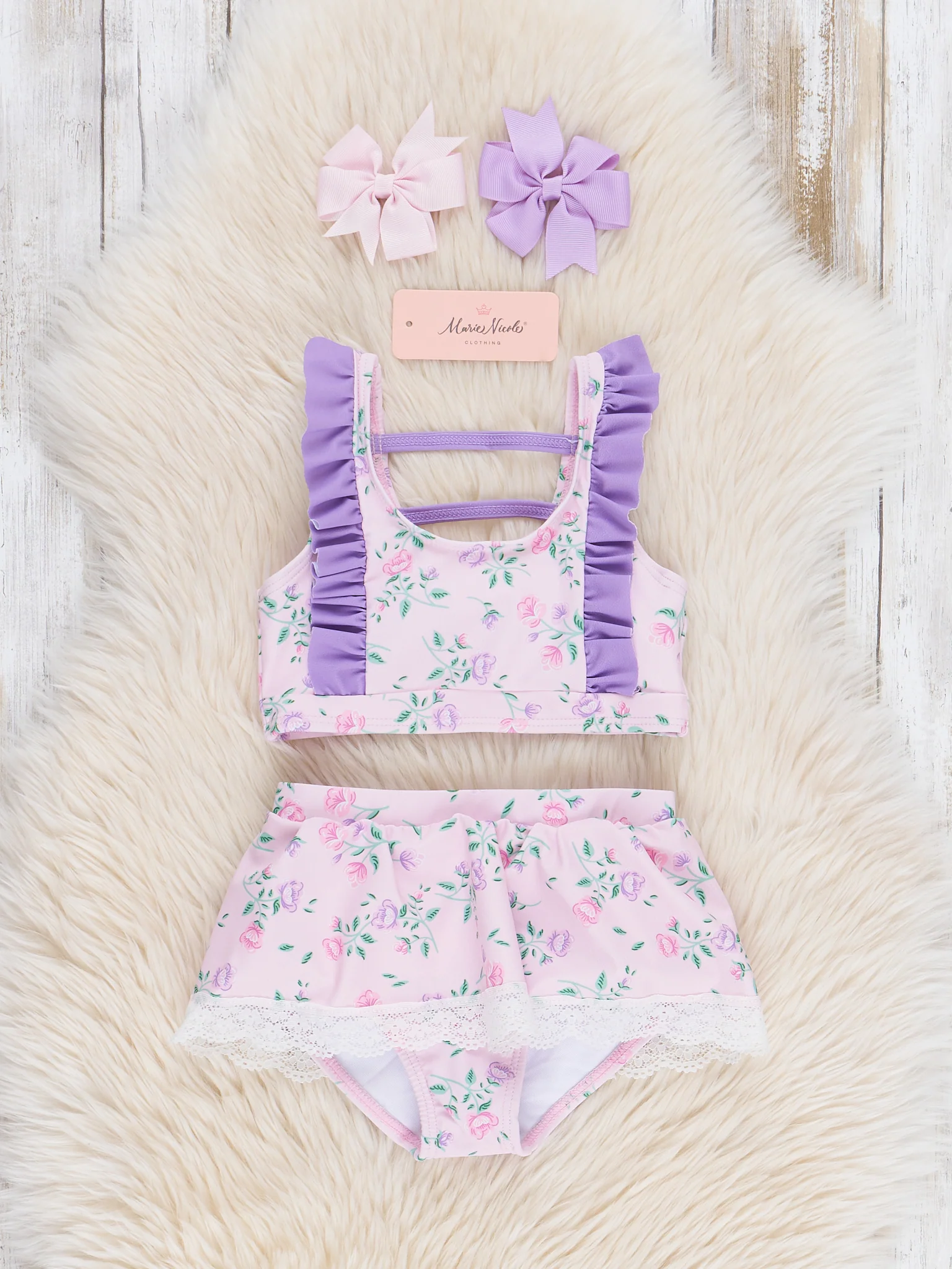 Delicate Floral Ruffle Peplum Swimsuit