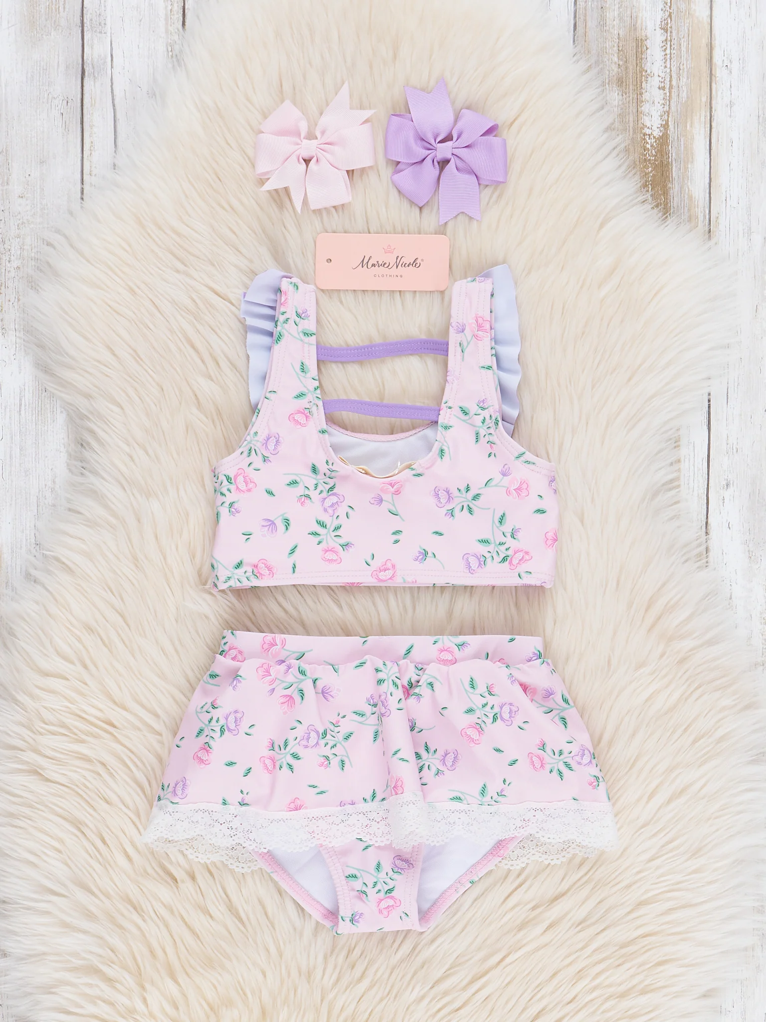Delicate Floral Ruffle Peplum Swimsuit - Image 2