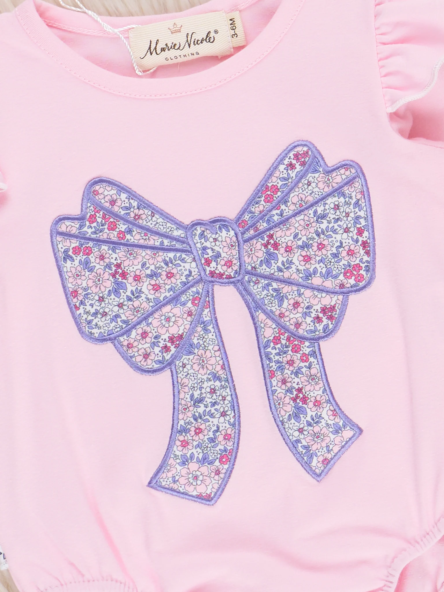 Delicate Flower Bow Ruffle Bubble Romper - Image 3