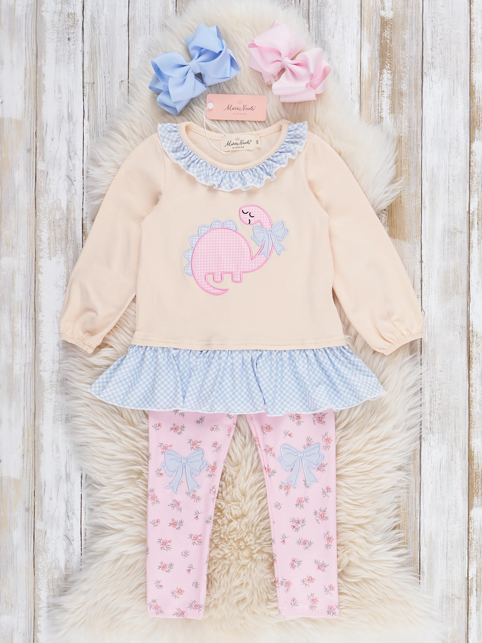Dino Daydream Embroidered Ruffle Outfit