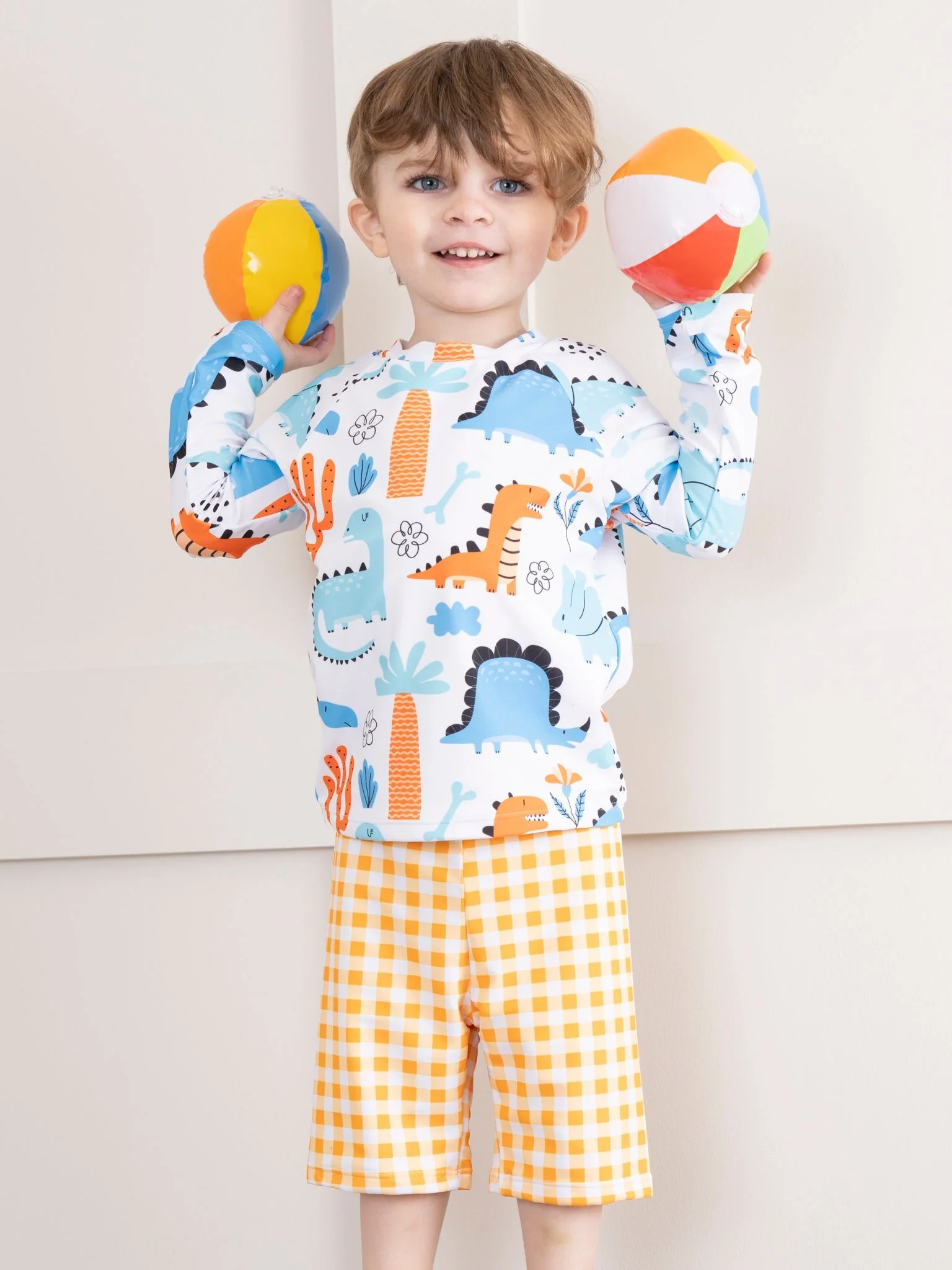 Dinos & Orange Gingham Swim Set - Image 3