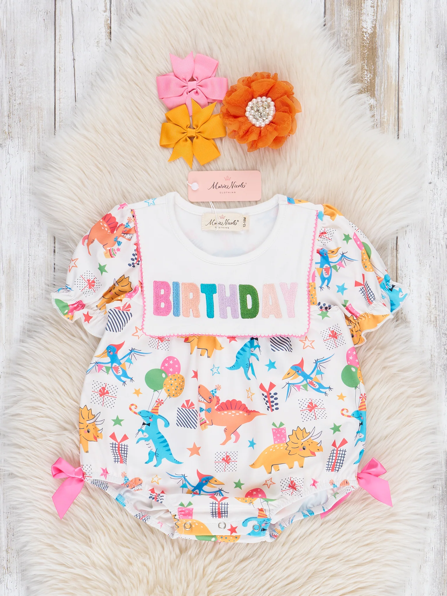 Dinosaur Birthday Party Ruffle Bubble Romper