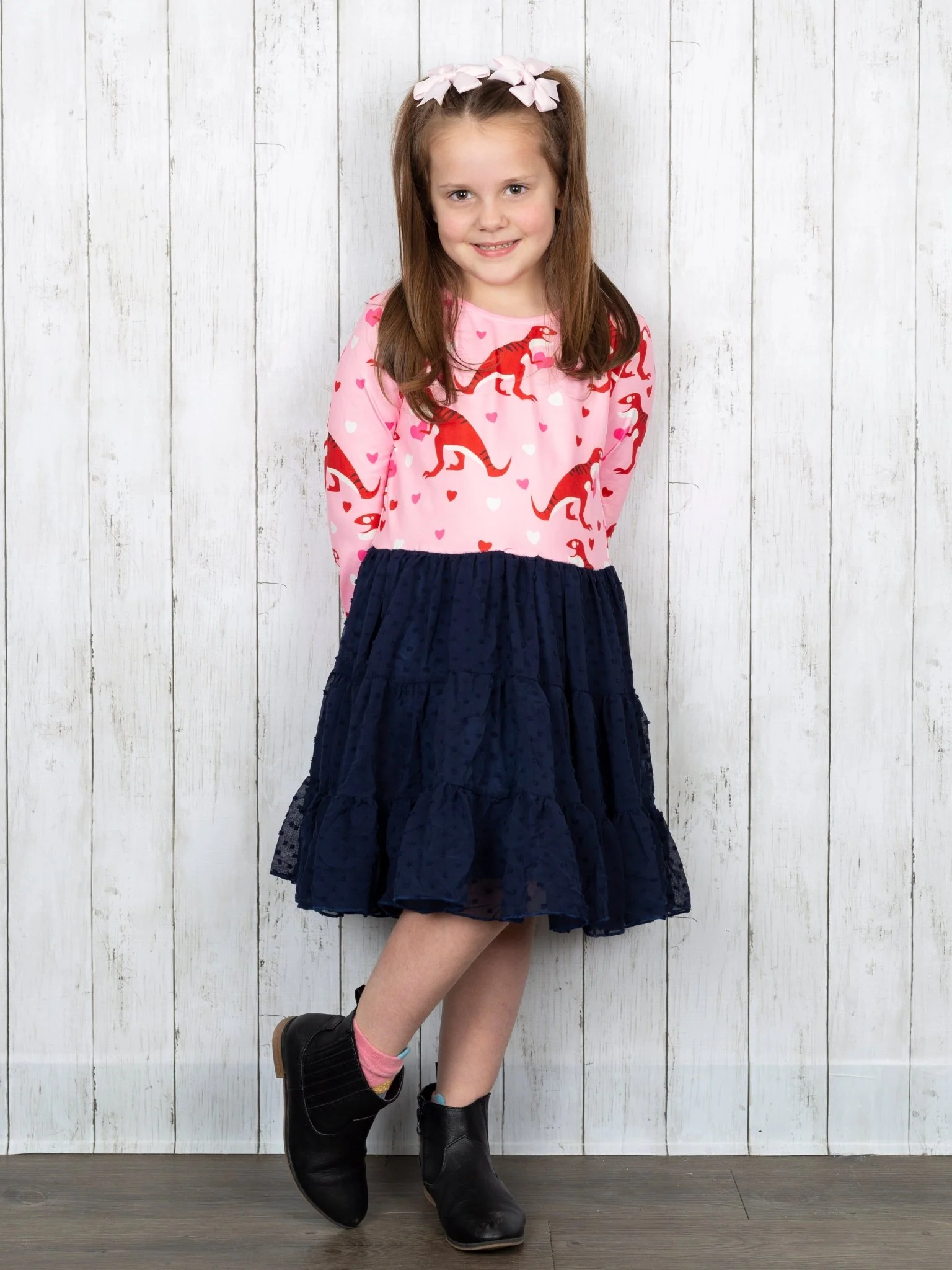 Dinosaur Love Swiss Dot Tie Dress