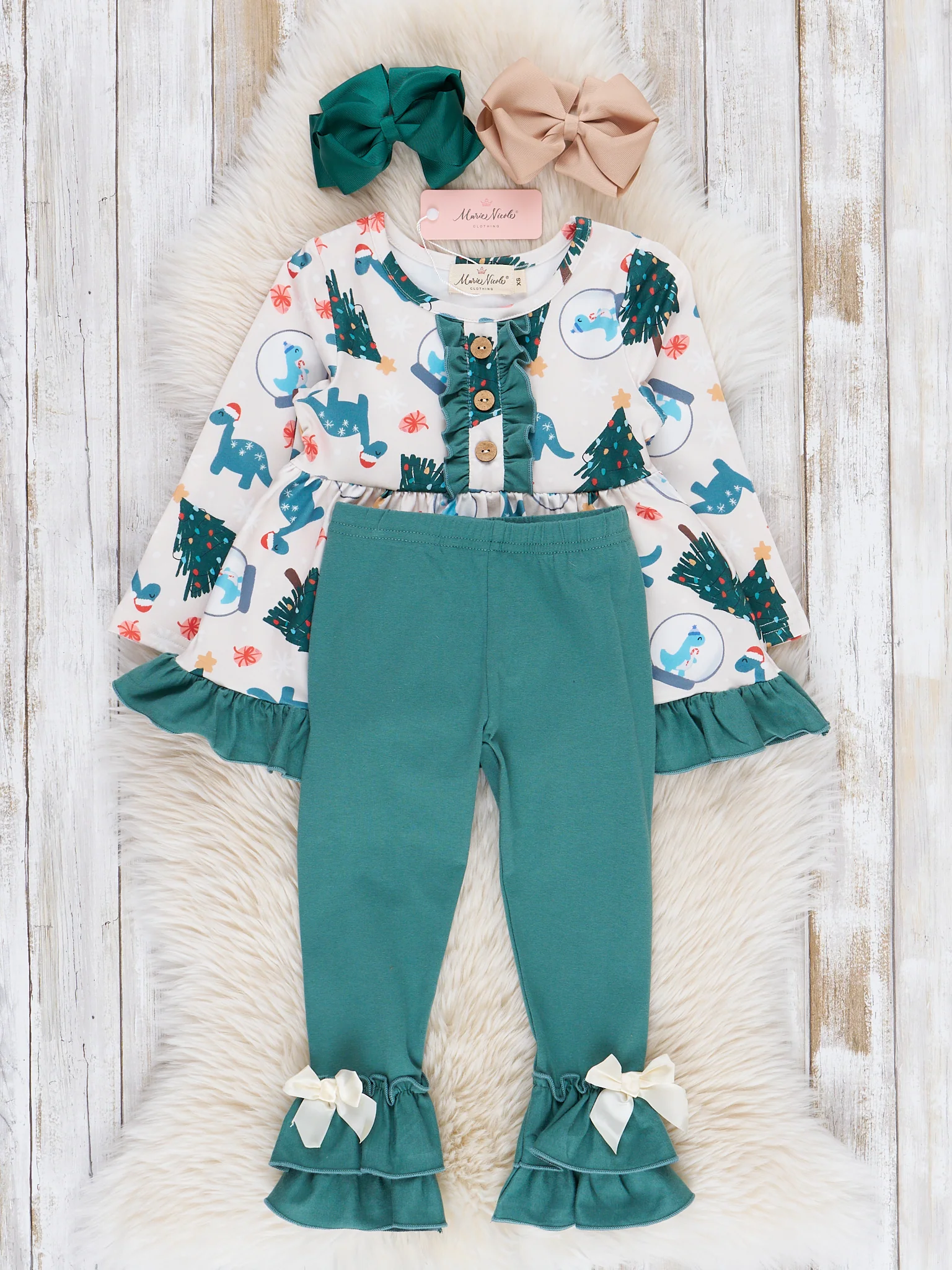 Dinosaurs & Evergreens Ruffle Outfit - Image 2