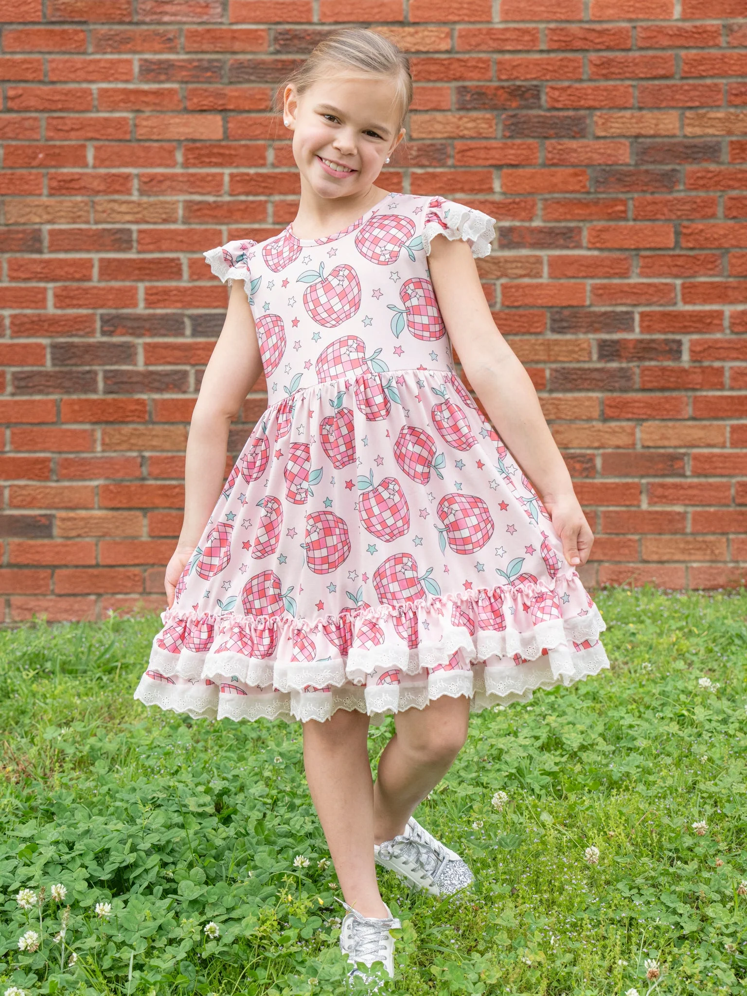 Disco Apples Lace Hem Dress - Image 3