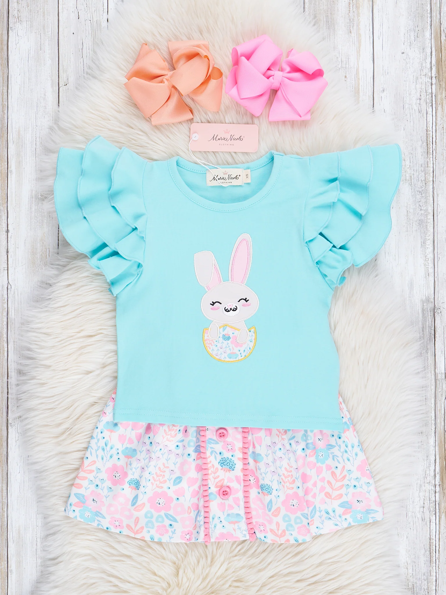Ditsy Florals Bunny Embroidered Outfit w/ Skirt