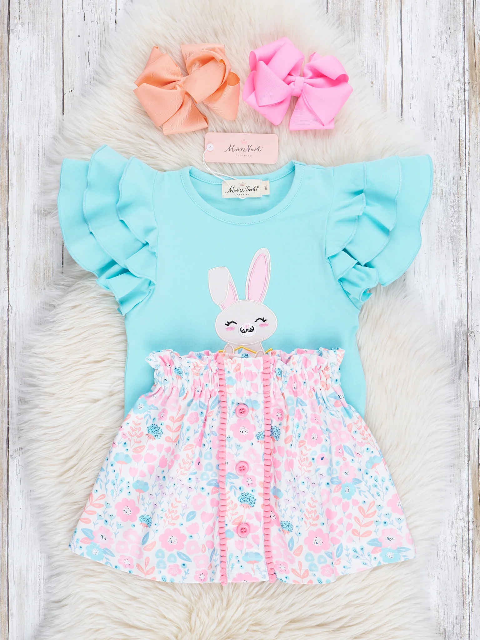 Ditsy Florals Bunny Embroidered Outfit w/ Skirt - Image 3