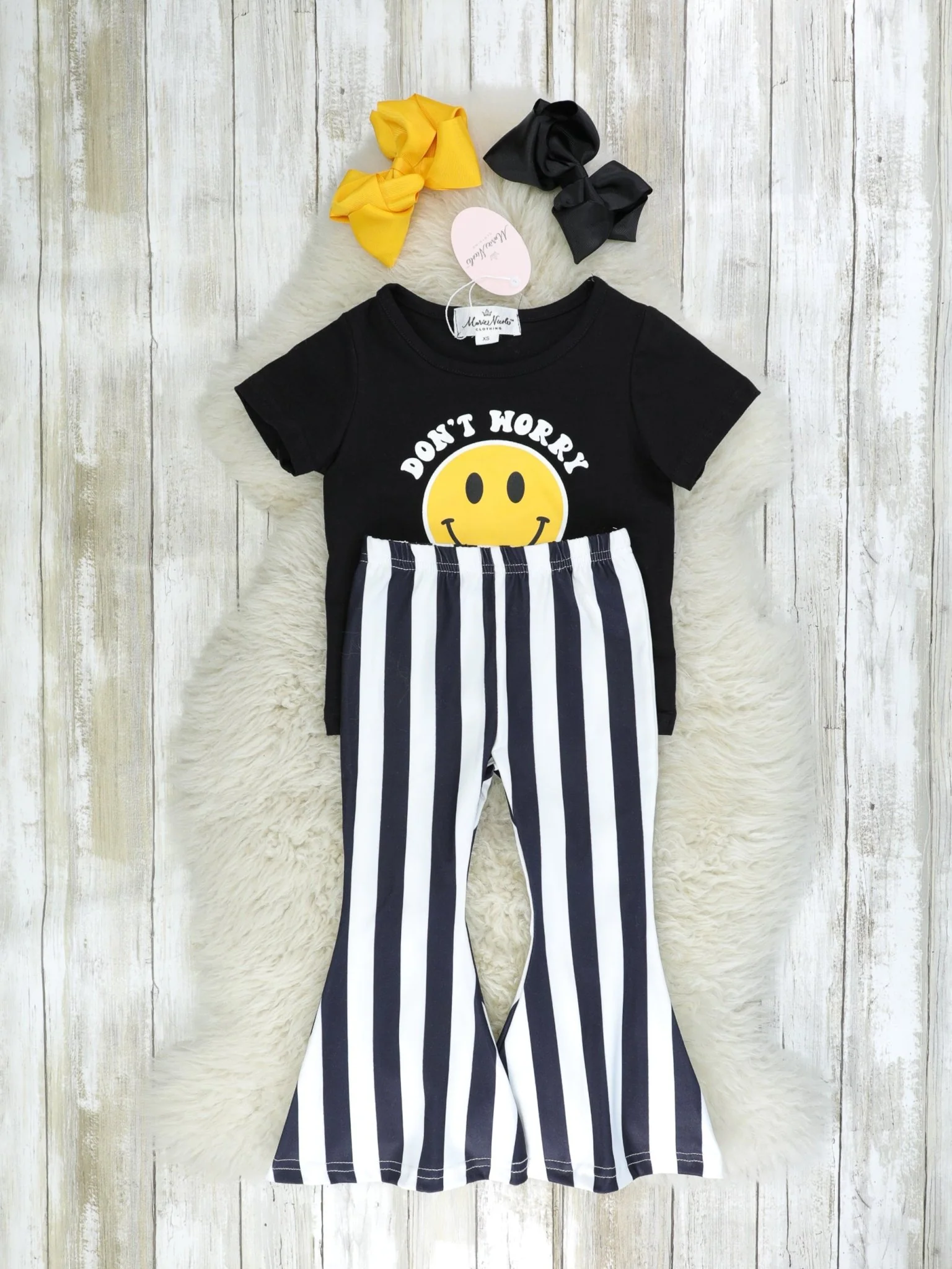 "Don't Worry Be Happy" Striped Bell Bottom Outfit - Image 2