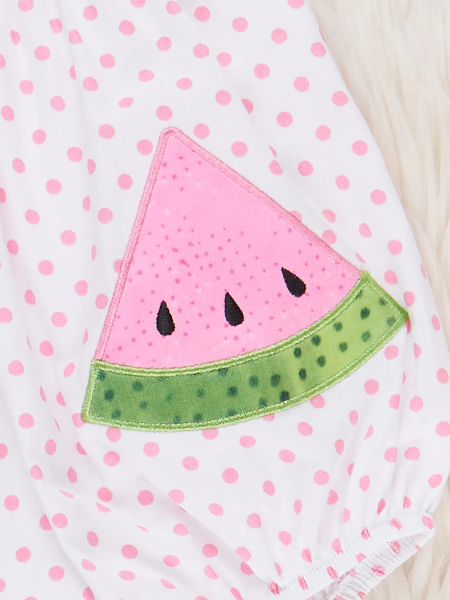 Dotty Watermelon Embroidered Flutter Bubble Romper - Image 3