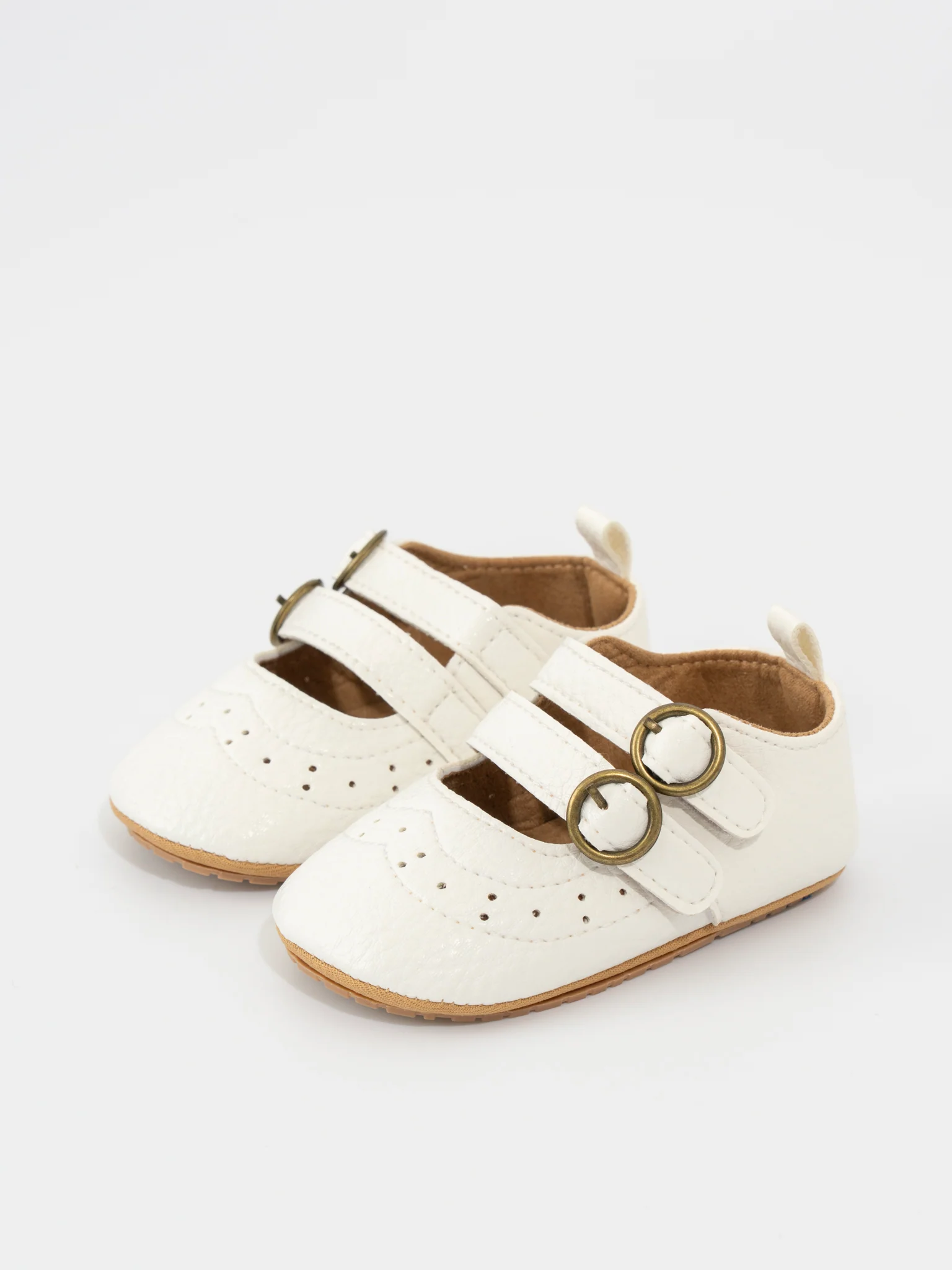 Double Buckle Mary Jane Baby Shoe White