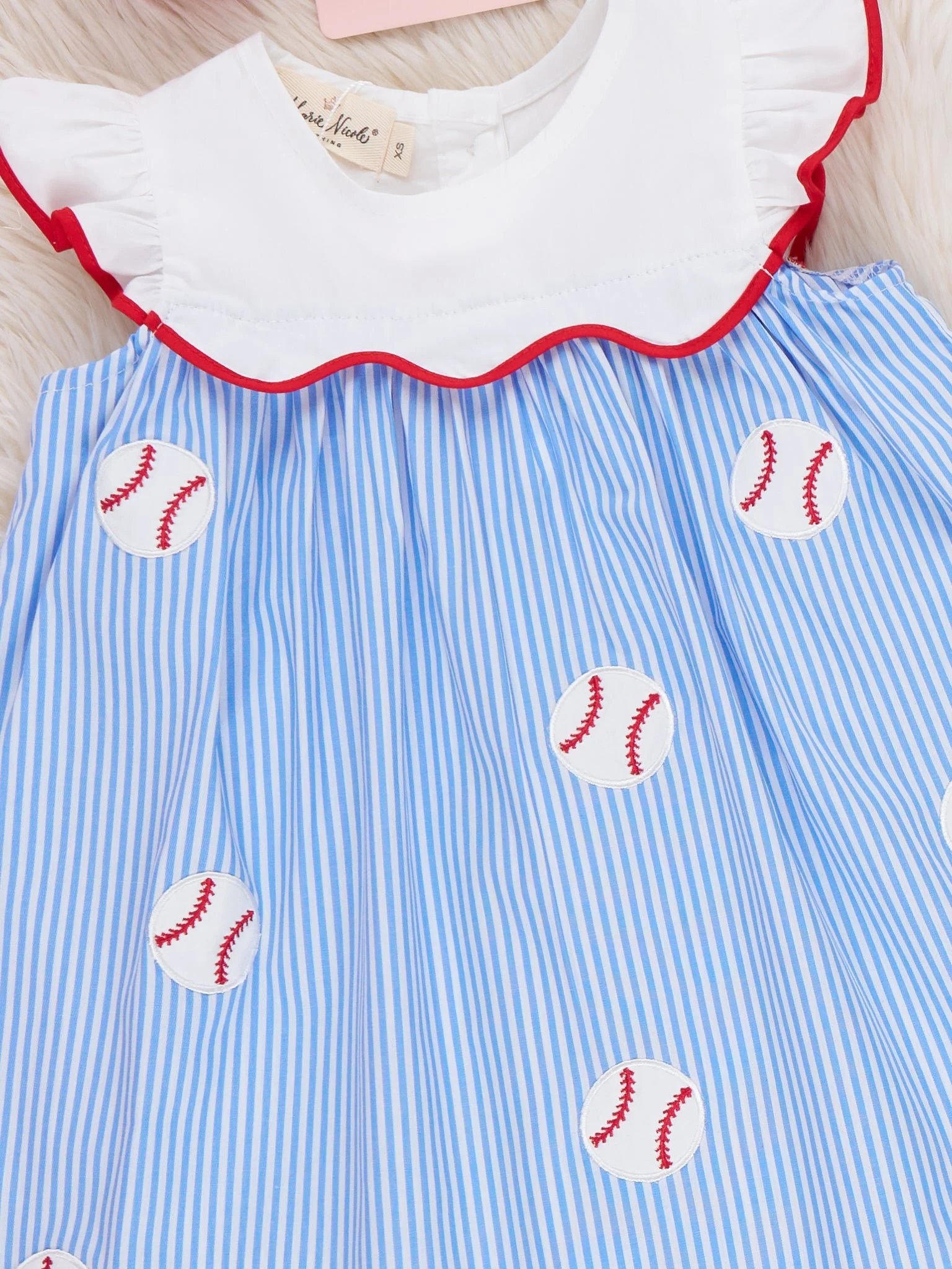 Dugout Ball Striped Embroidered 100% Cotton Dress - Image 3
