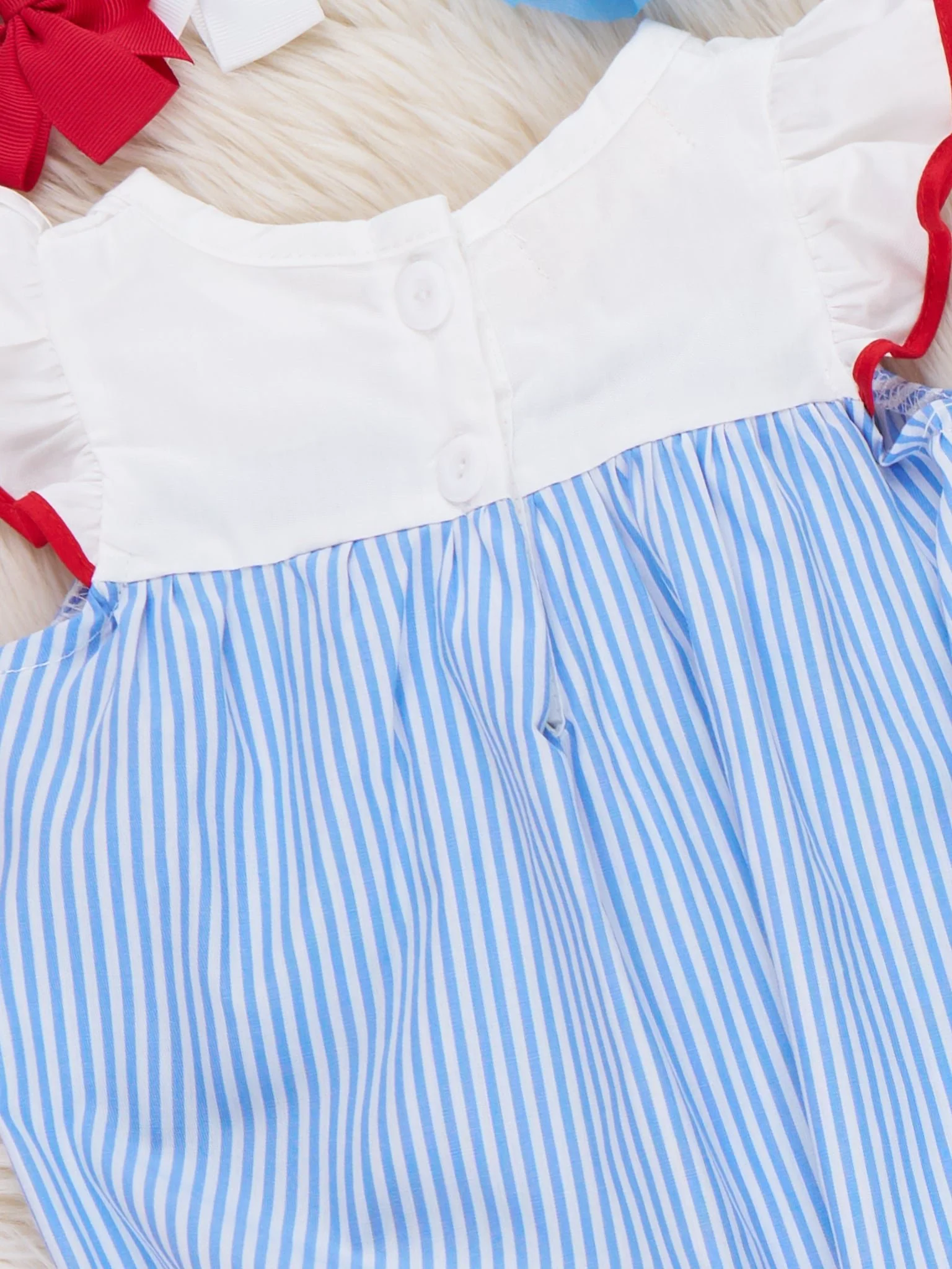 Dugout Ball Striped Embroidered 100% Cotton Ruffle Bubble Romper - Image 3