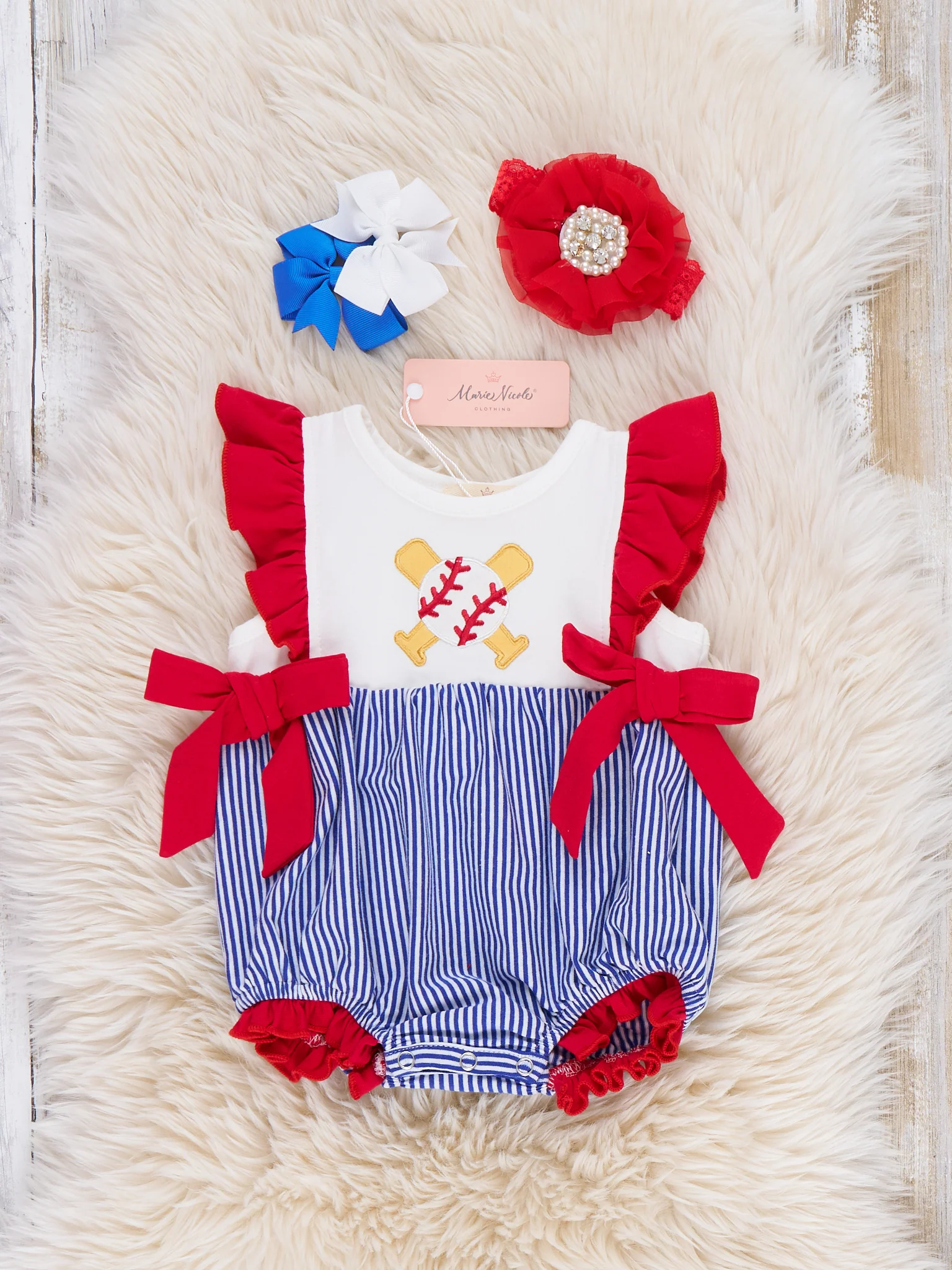 Dugout Cutie Baseball Embroidered Cotton Bubble Romper