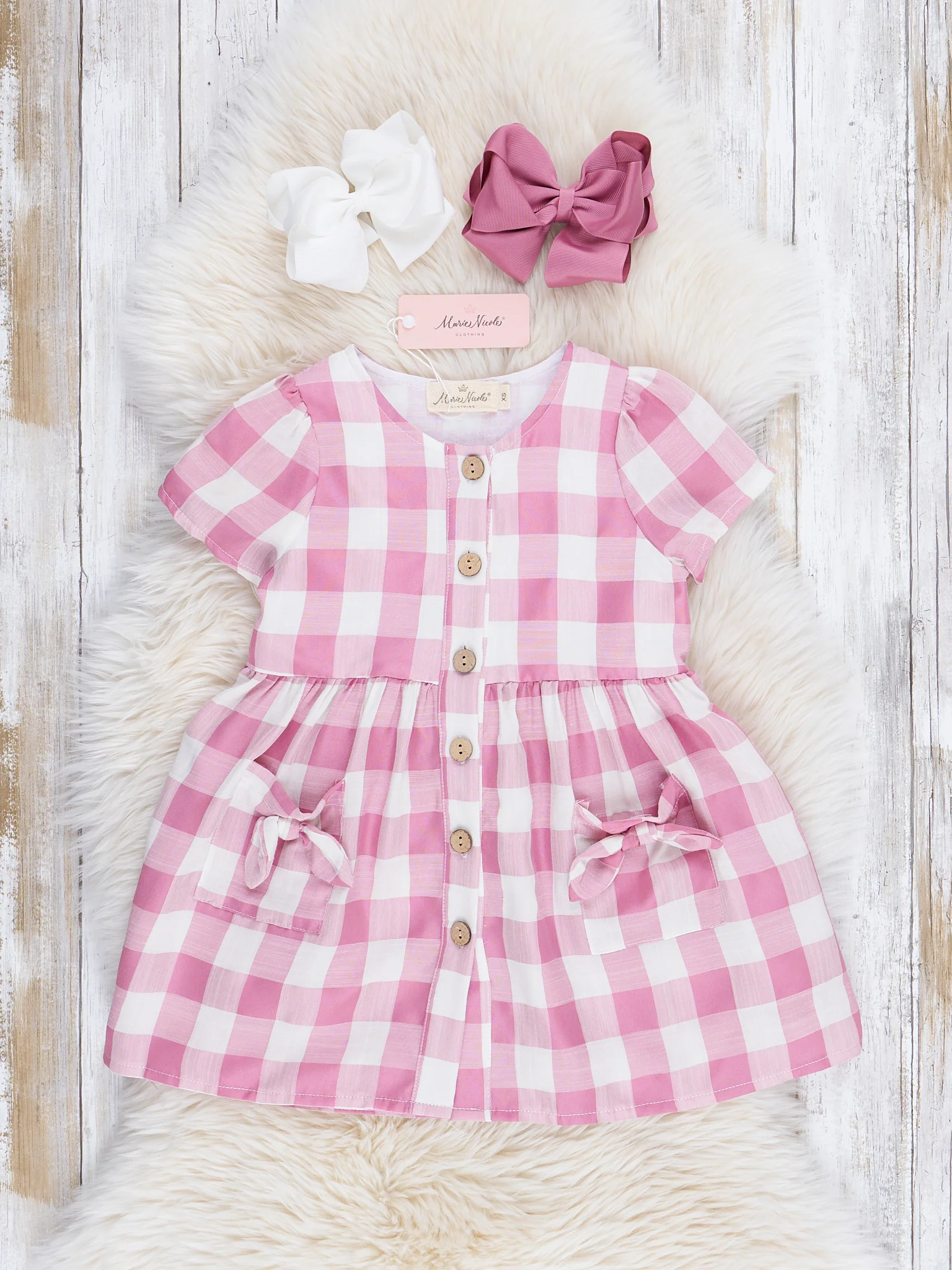 Dusty Rose Gingham Button Dress