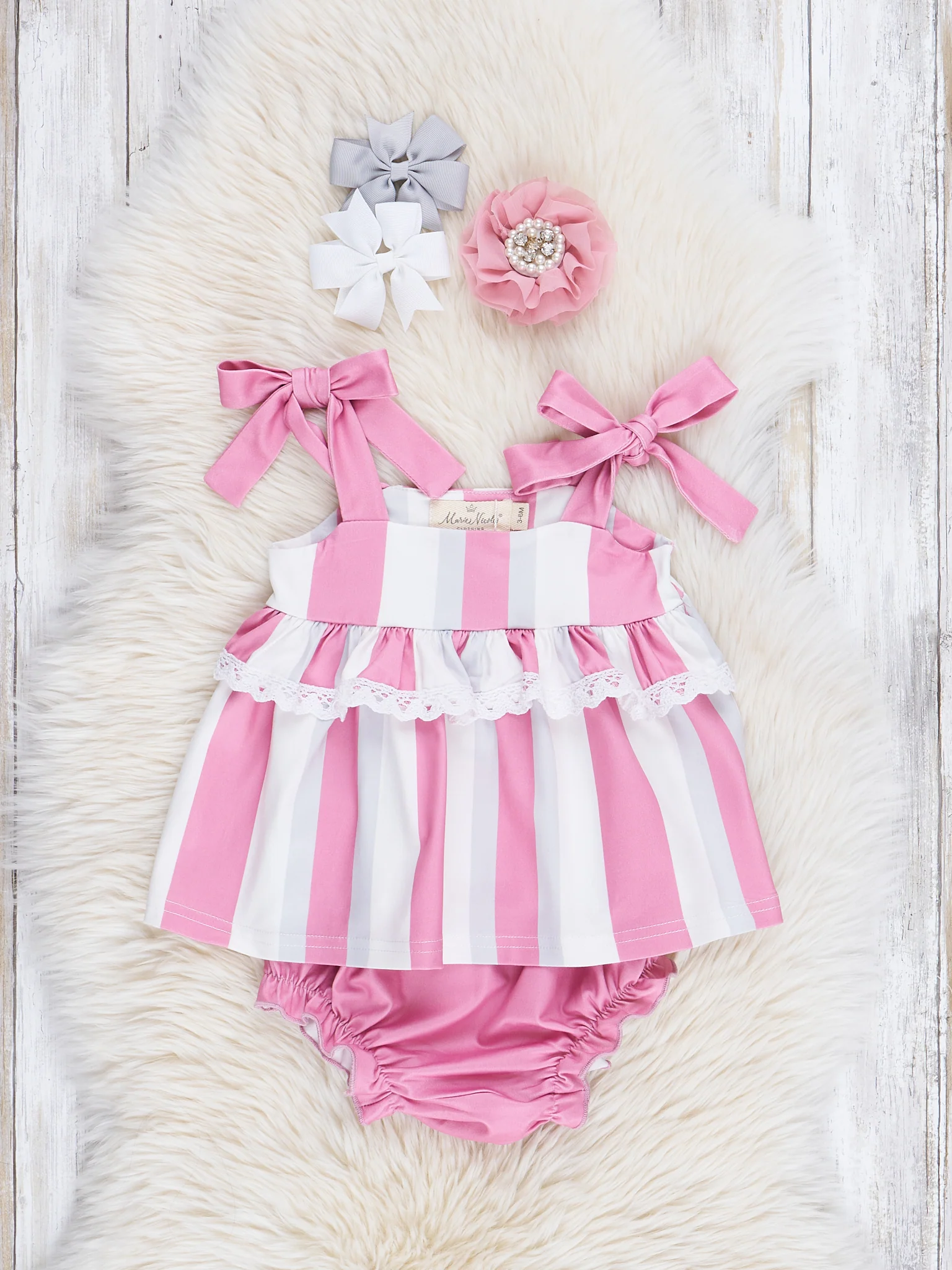 Dusty Rose Striped Tie Top & Bloomers Set