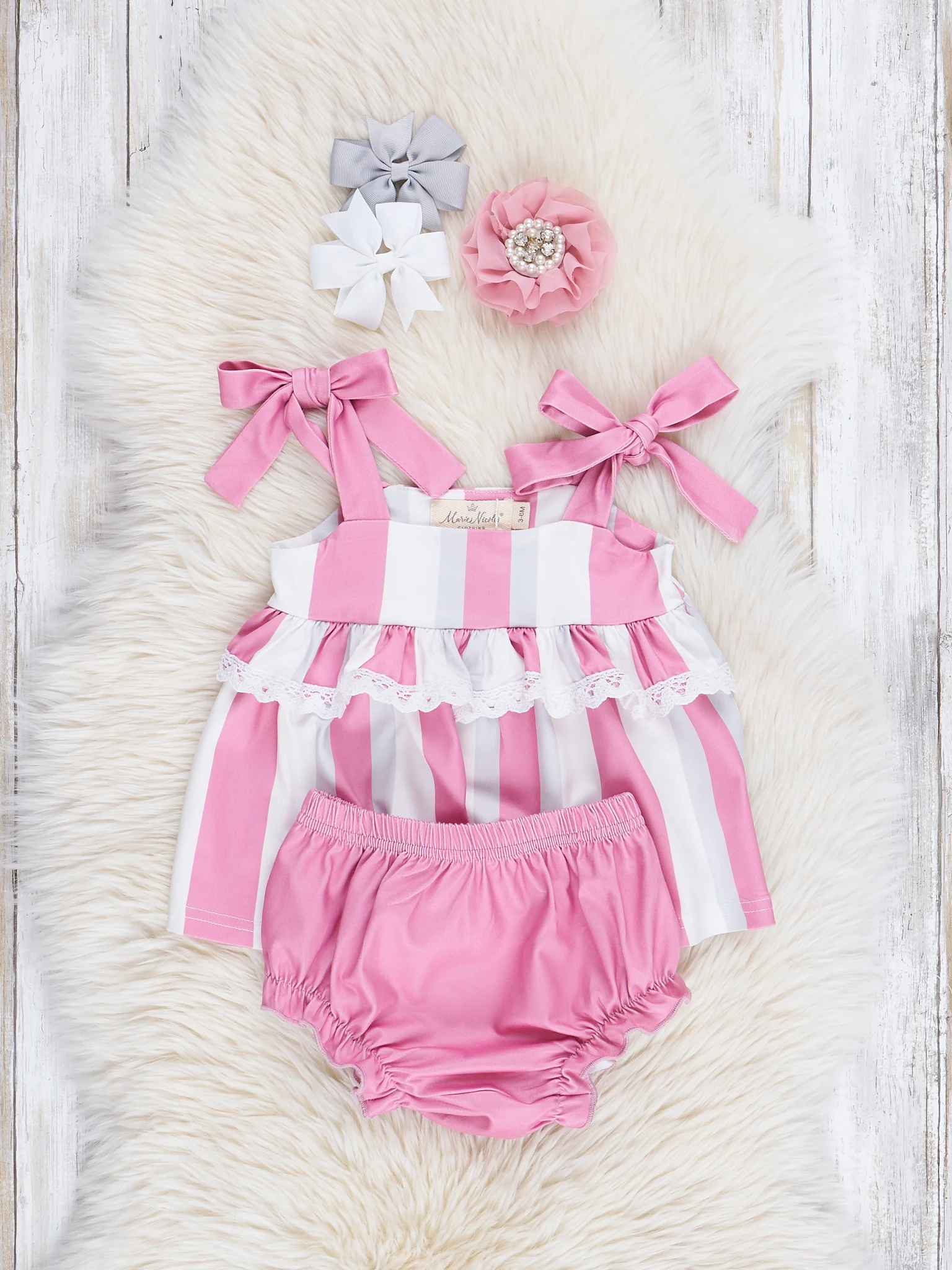 Dusty Rose Striped Tie Top & Bloomers Set - Image 2