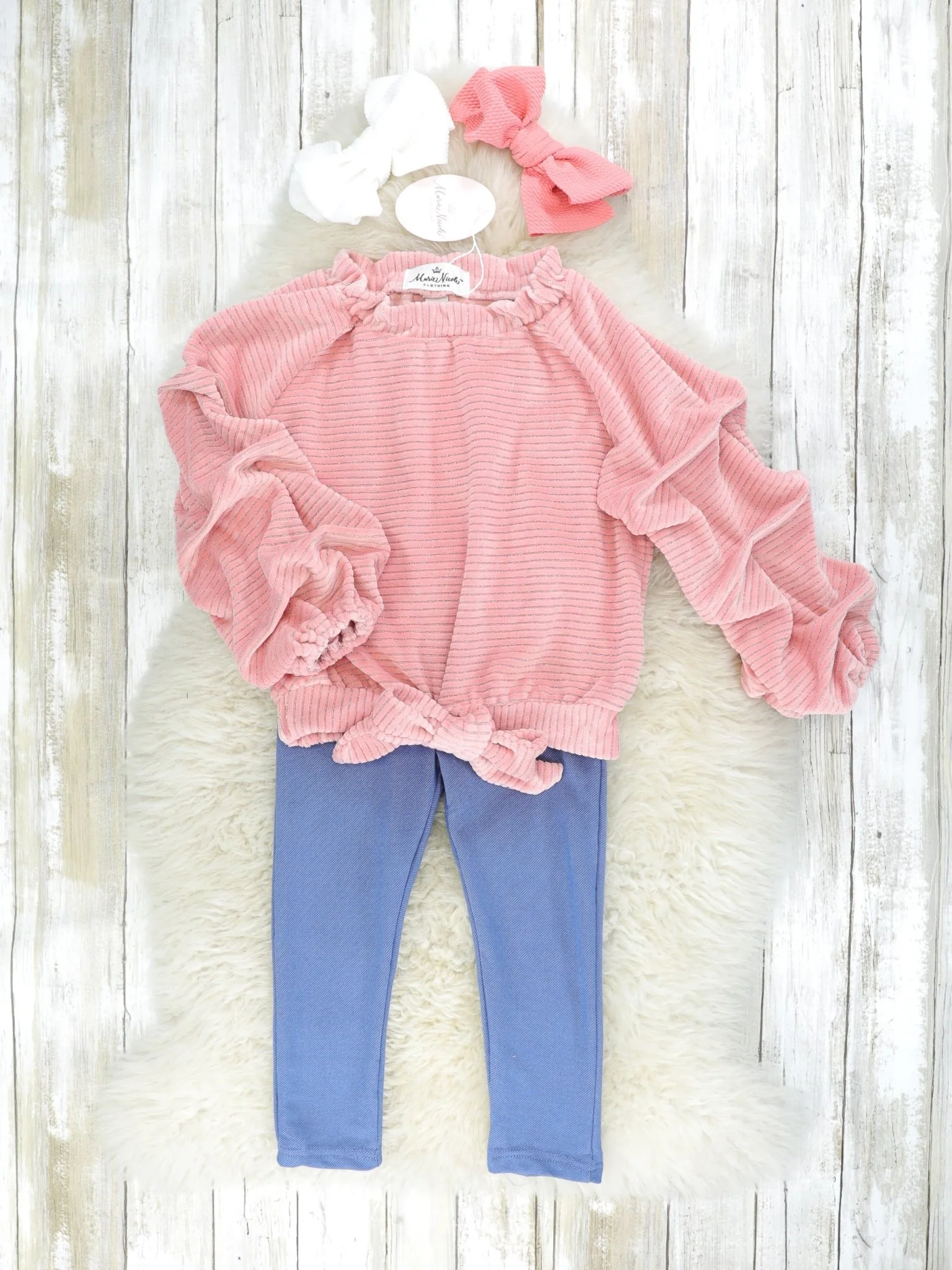 Dusty Rose Velvet Tie Long Sleeve Outfit
